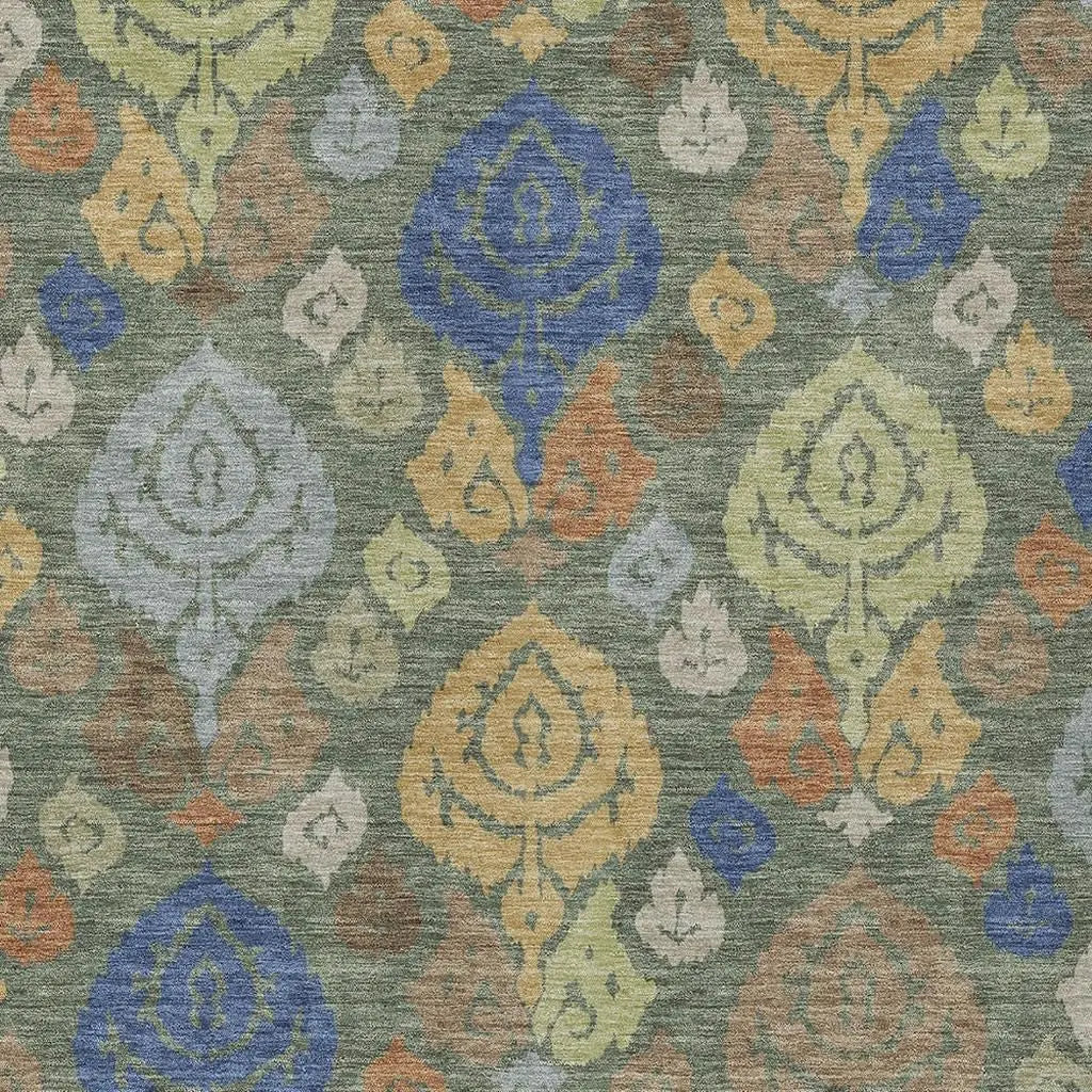 5' X 8' Green And Gold Damask Washable Indoor Outdoor Area Rug Homeroots Outdoor