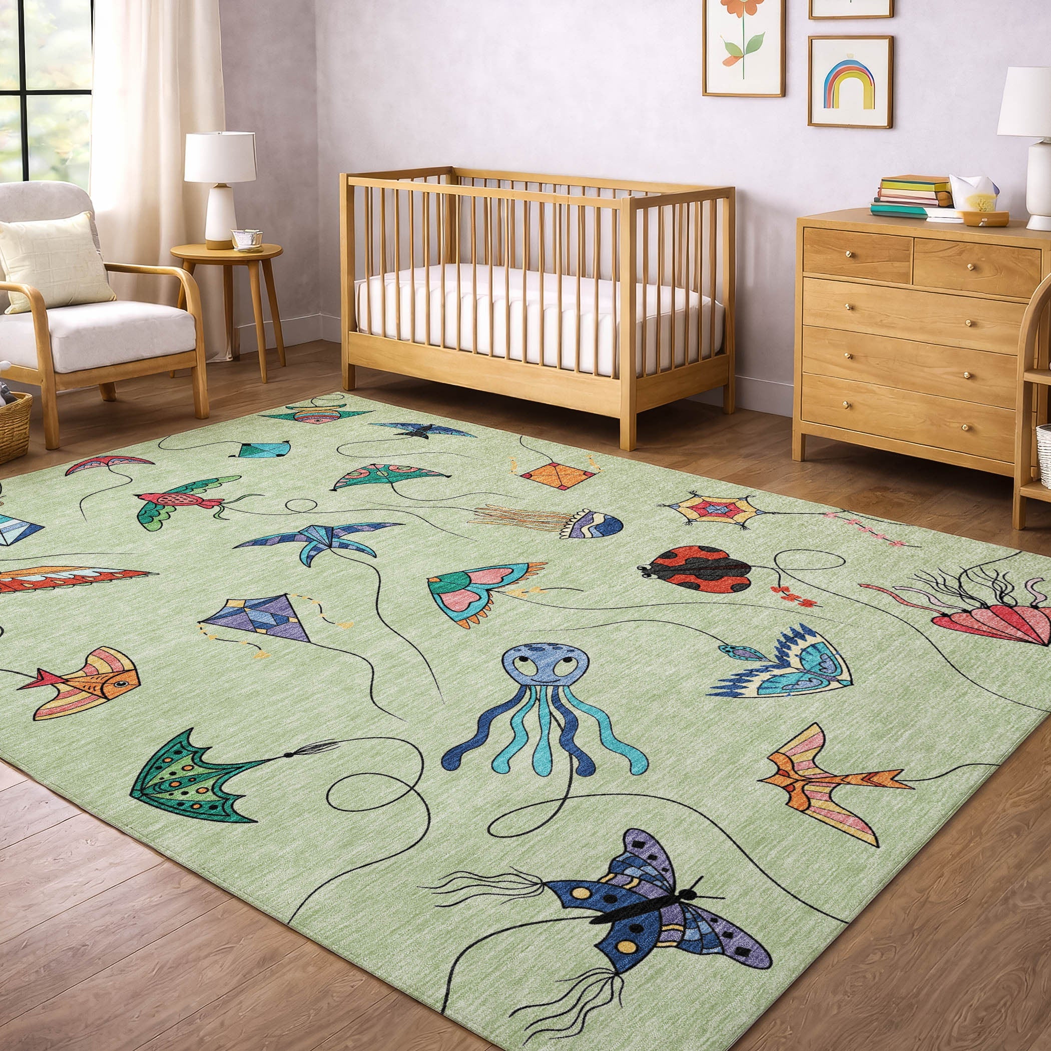 5' X 8' Green And Gold Geometric Washable Indoor Outdoor Area Rug Homeroots Outdoor