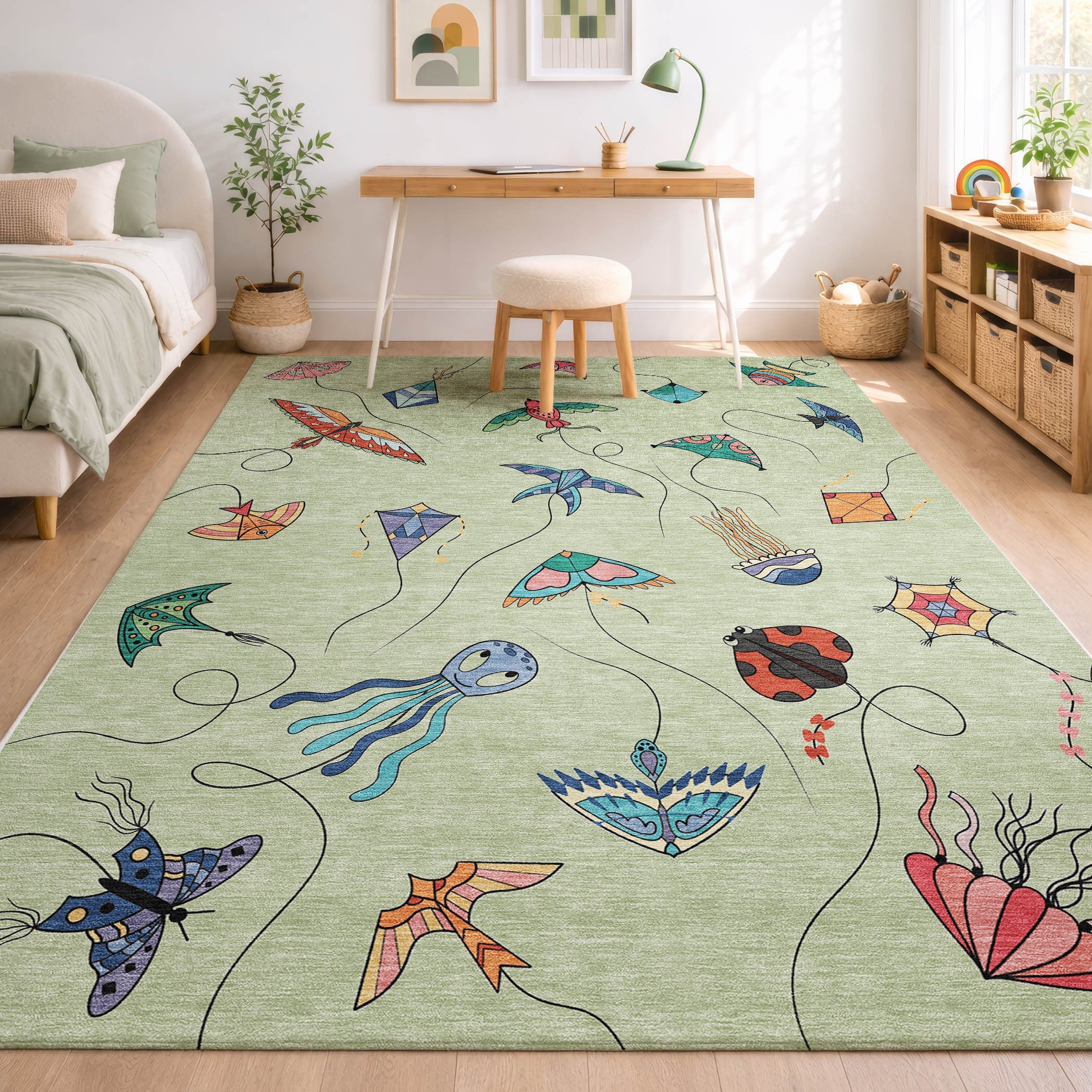 5' X 8' Green And Gold Geometric Washable Indoor Outdoor Area Rug Homeroots Outdoor