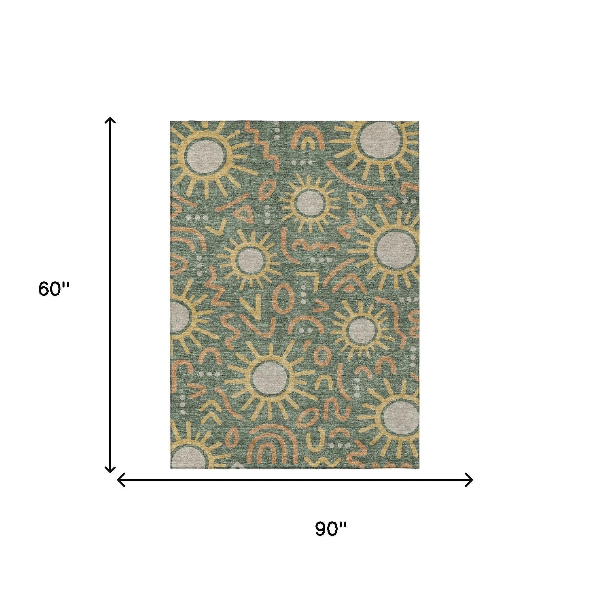 5' X 8' Green And Gold Geometric Washable Indoor Outdoor Area Rug Homeroots Outdoor