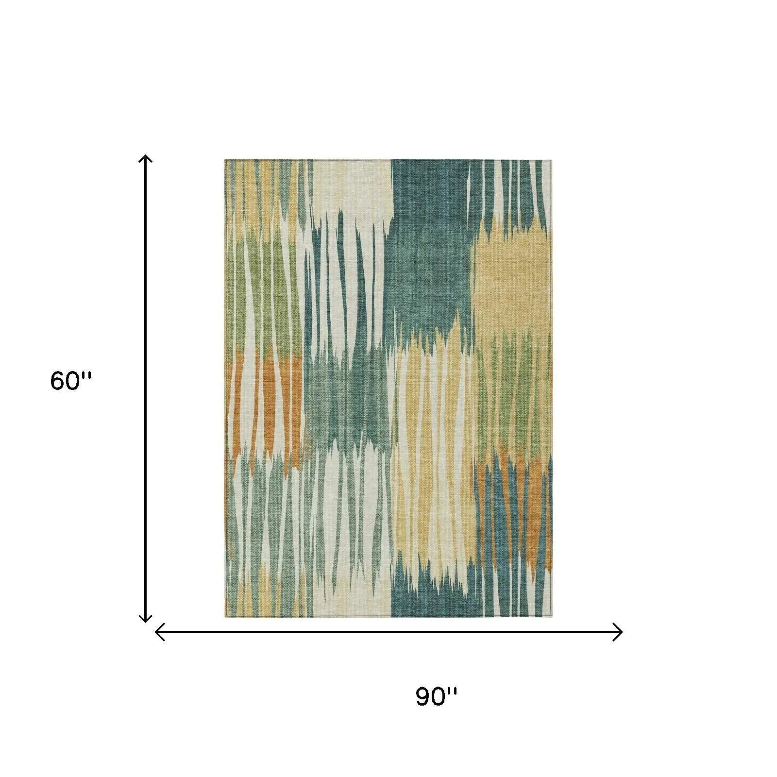 5' X 8' Green And Gold Striped Washable Indoor Outdoor Area Rug Homeroots Outdoor