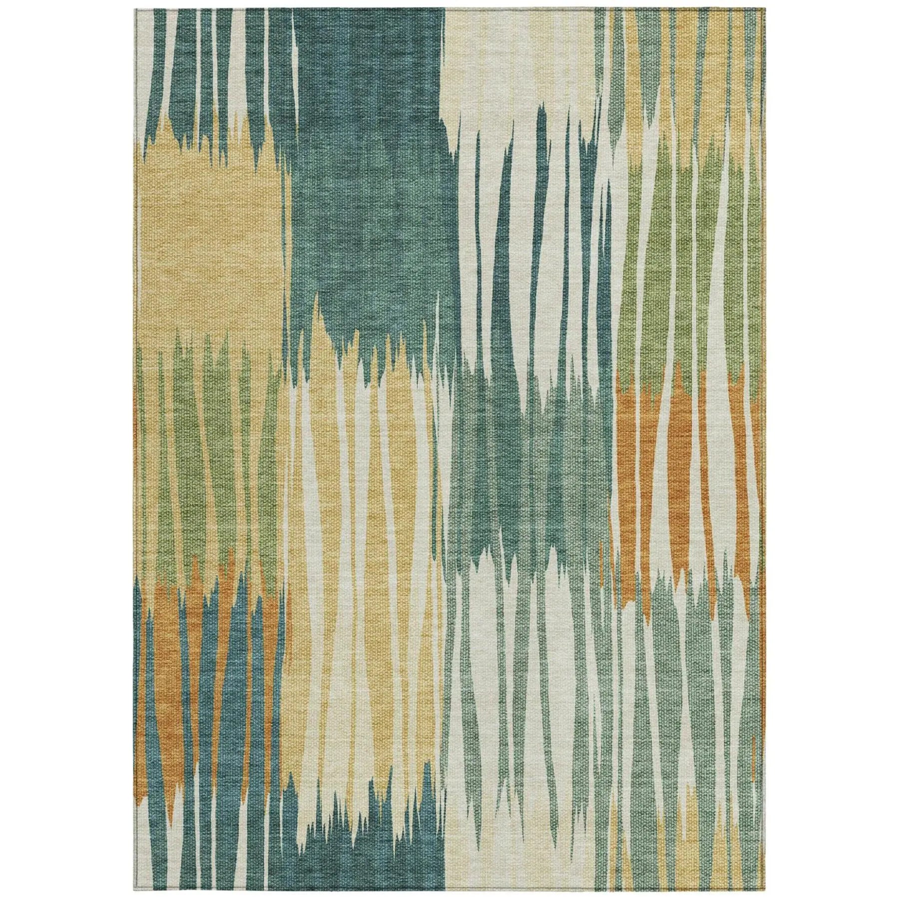5' X 8' Green And Gold Striped Washable Indoor Outdoor Area Rug Homeroots Outdoor