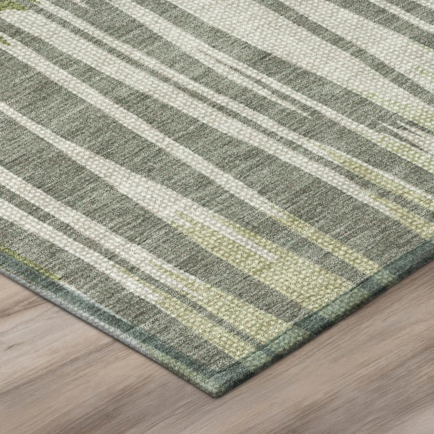 5' X 8' Green And Graphite Striped Washable Indoor Outdoor Area Rug Homeroots Outdoor