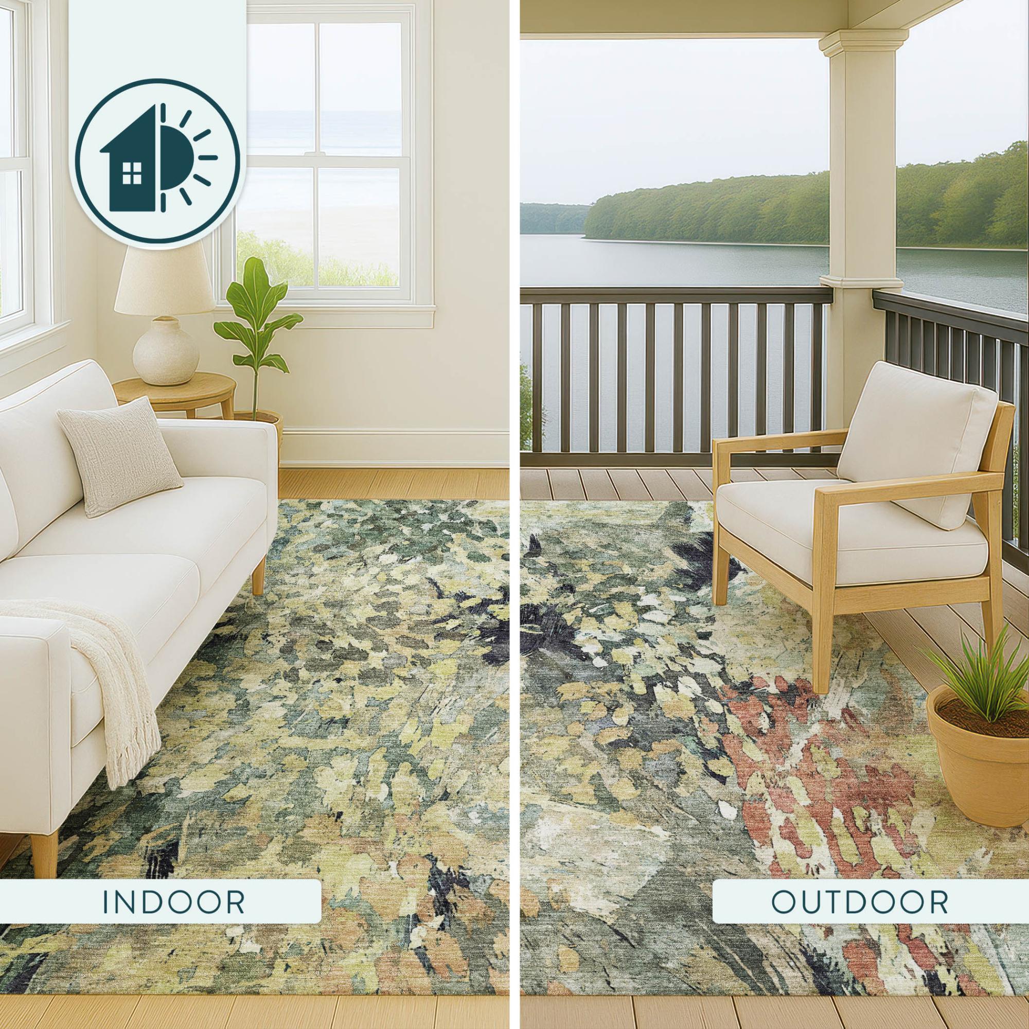 5' X 8' Green And Gray Abstract Washable Indoor Outdoor Area Rug Homeroots Outdoor