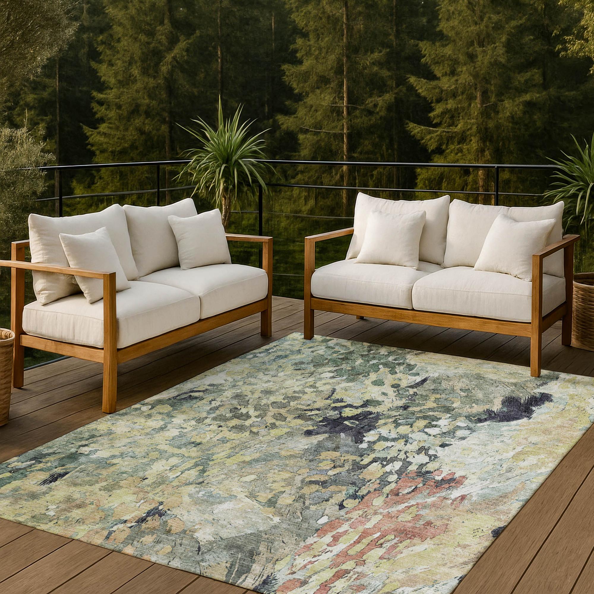 5' X 8' Green And Gray Abstract Washable Indoor Outdoor Area Rug Homeroots Outdoor