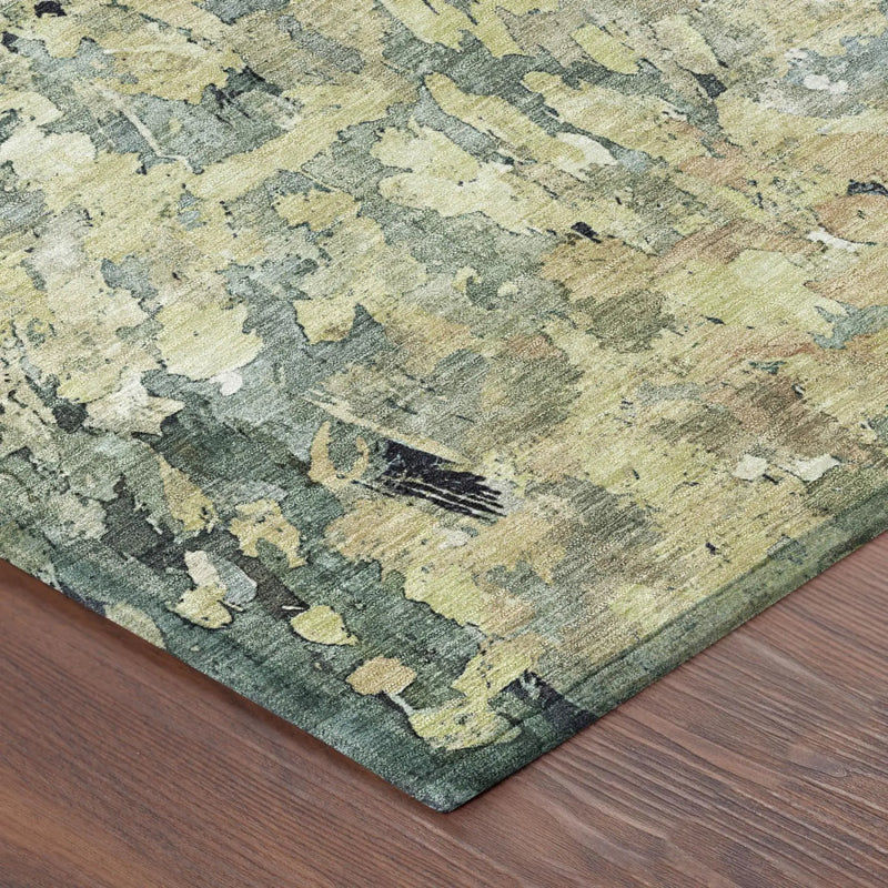 5' X 8' Green And Gray Abstract Washable Indoor Outdoor Area Rug Homeroots Outdoor