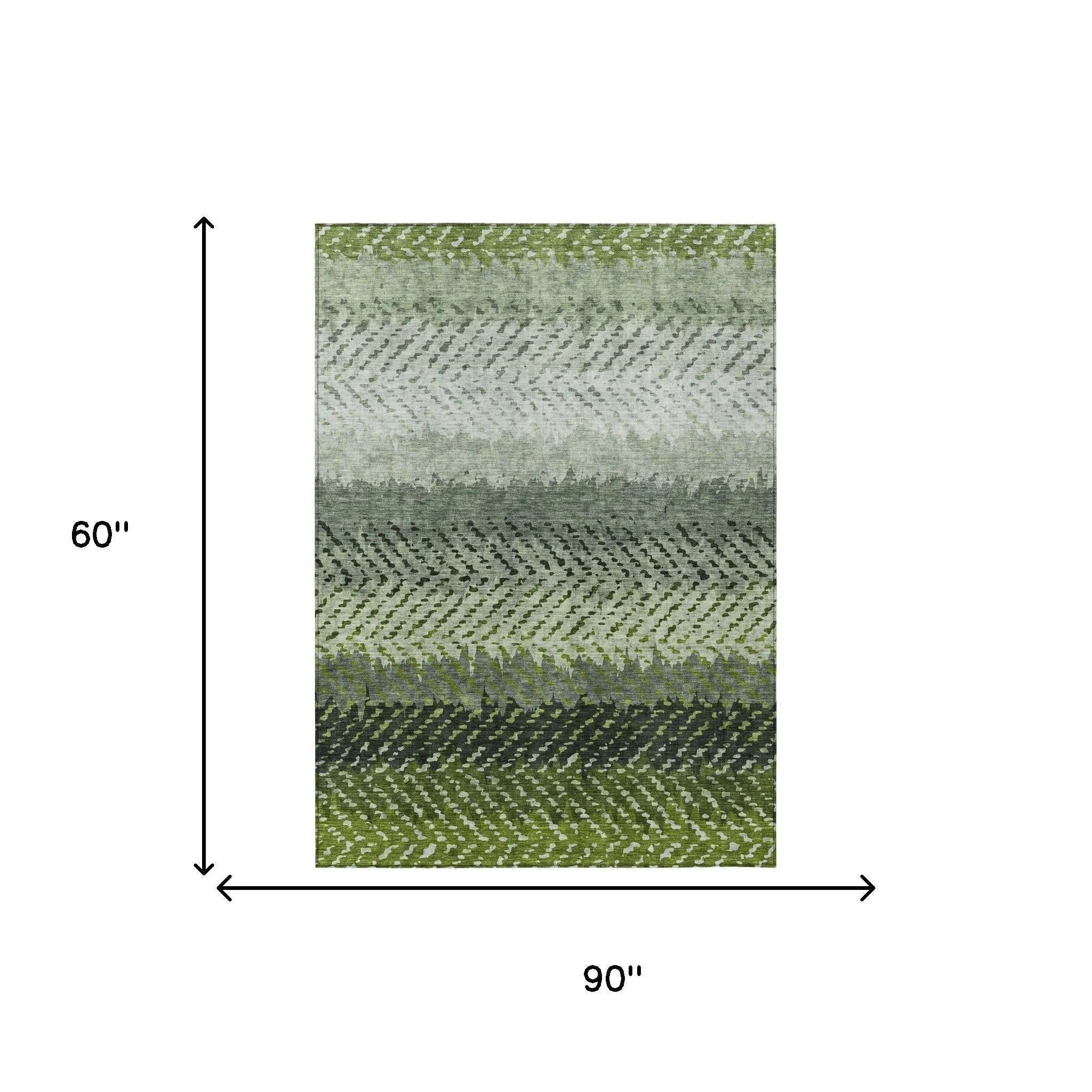 Green and gray striped area rug, 90"x60", soft fabric, modern style, perfect for home decor.