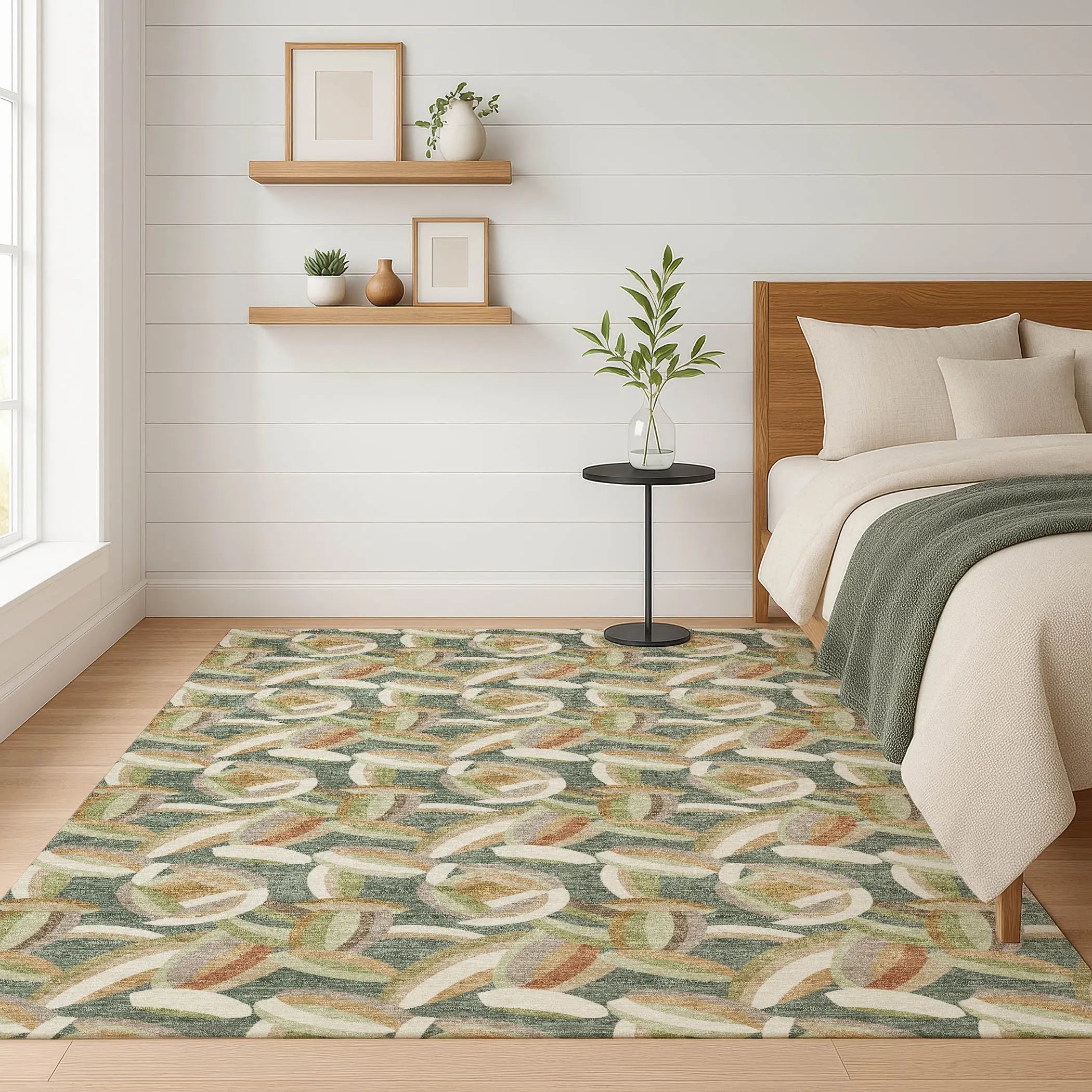 5' X 8' Green And Ivory Abstract Washable Indoor Outdoor Area Rug Homeroots Outdoor