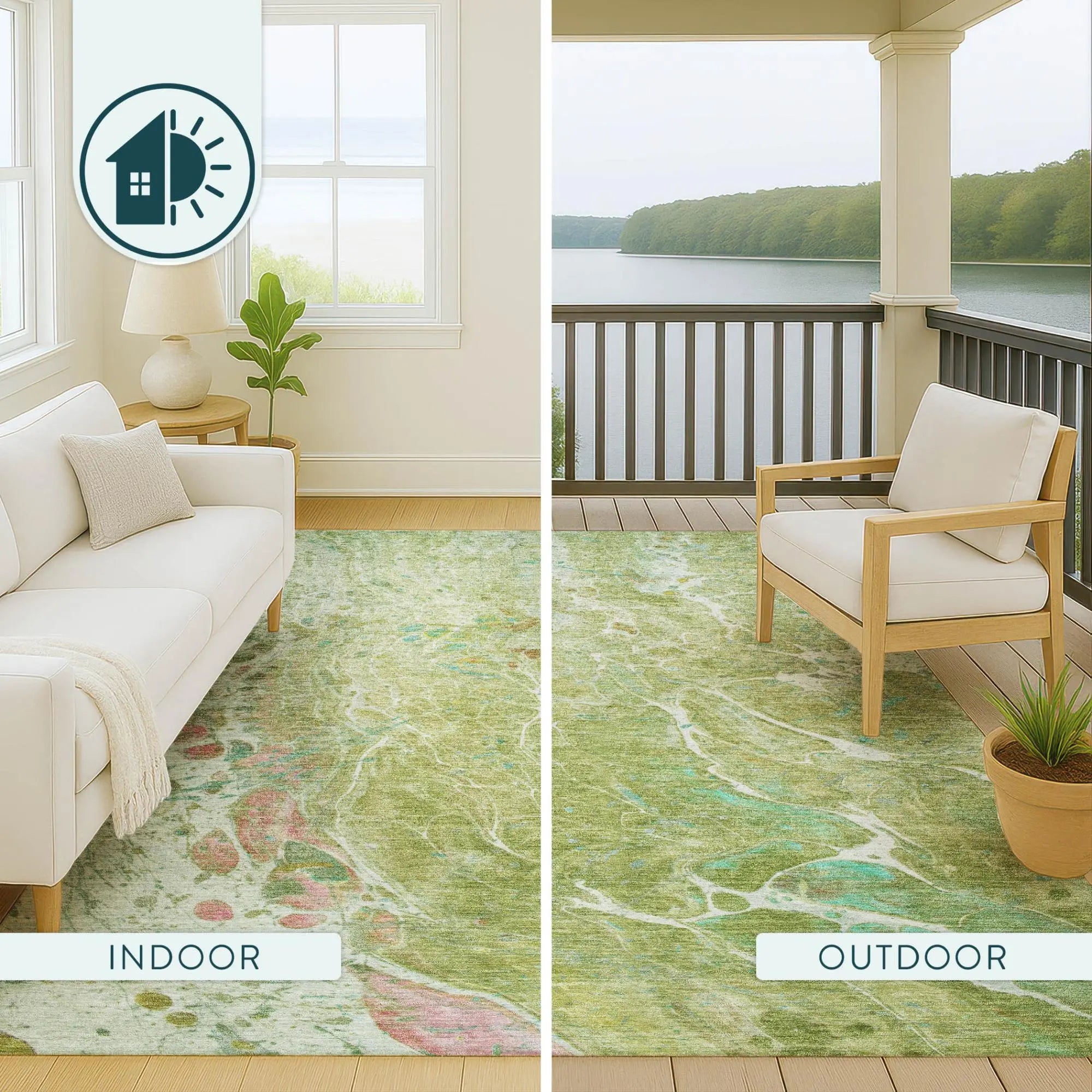 5' X 8' Green And Ivory Abstract Washable Indoor Outdoor Area Rug Homeroots Outdoor