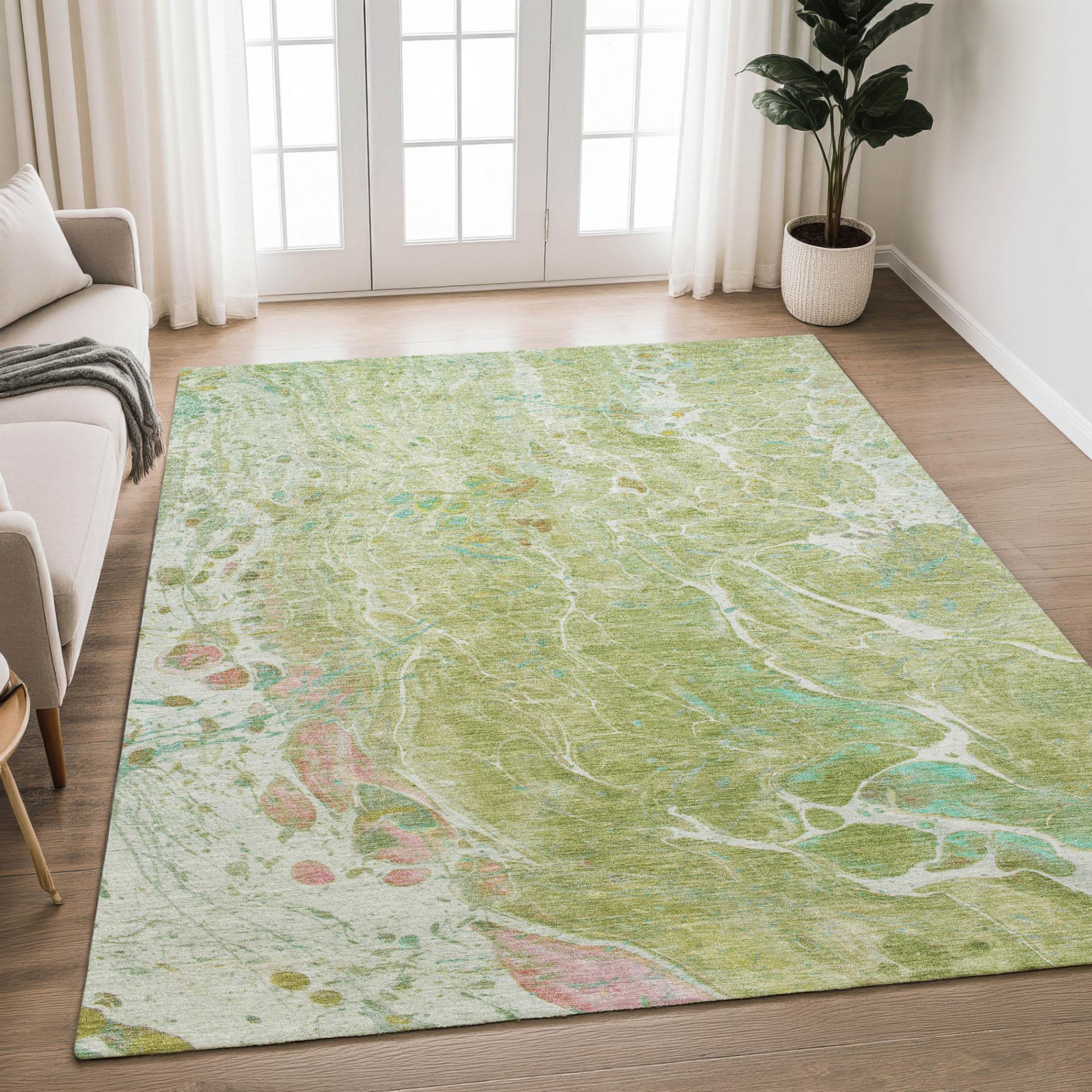 5' X 8' Green And Ivory Abstract Washable Indoor Outdoor Area Rug Homeroots Outdoor