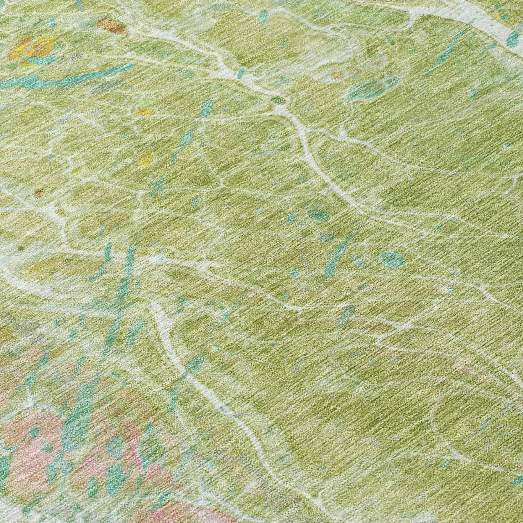 5' X 8' Green And Ivory Abstract Washable Indoor Outdoor Area Rug Homeroots Outdoor