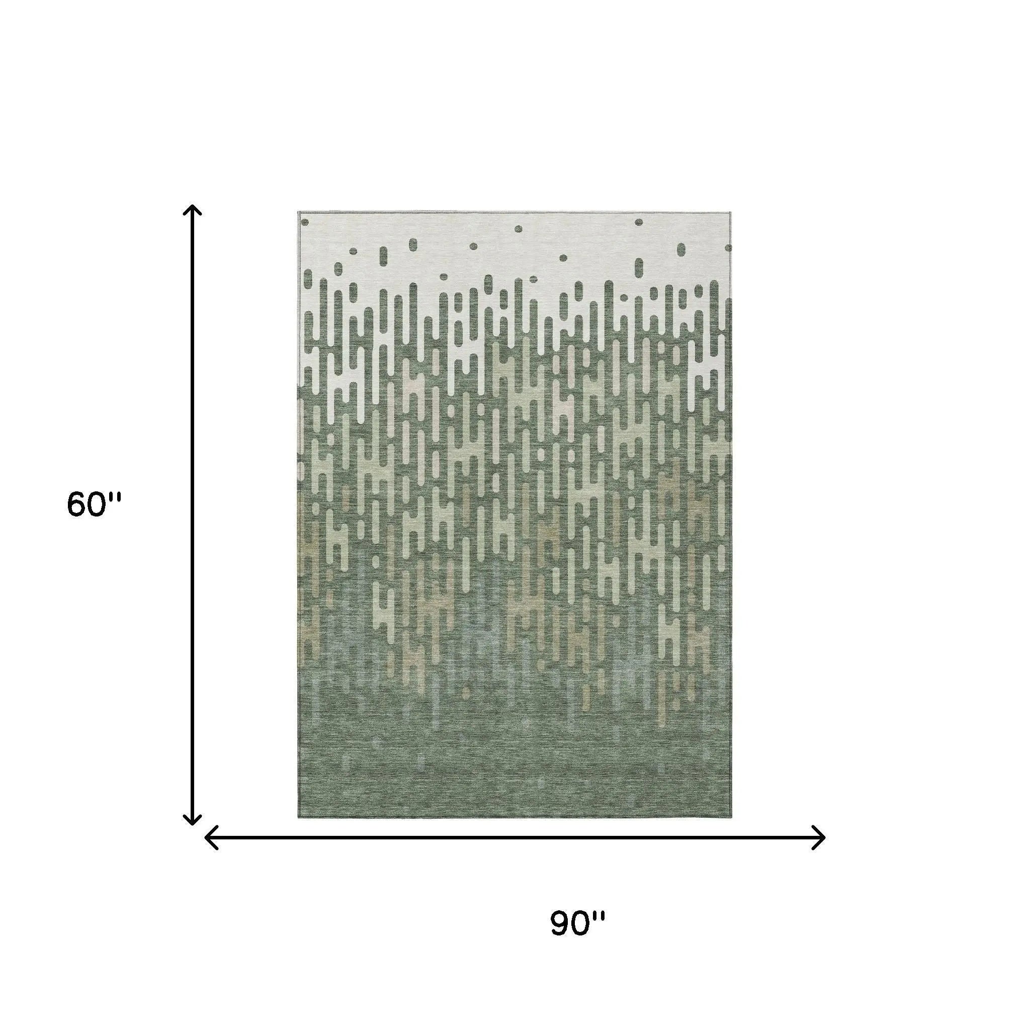 5' X 8' Green And Ivory Abstract Washable Indoor Outdoor Area Rug Homeroots Outdoor