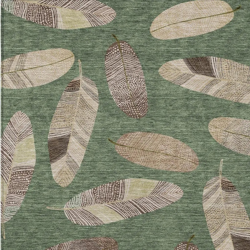 5' X 8' Green And Ivory Botanical Leaves Washable Indoor Outdoor Area Rug Homeroots Outdoor