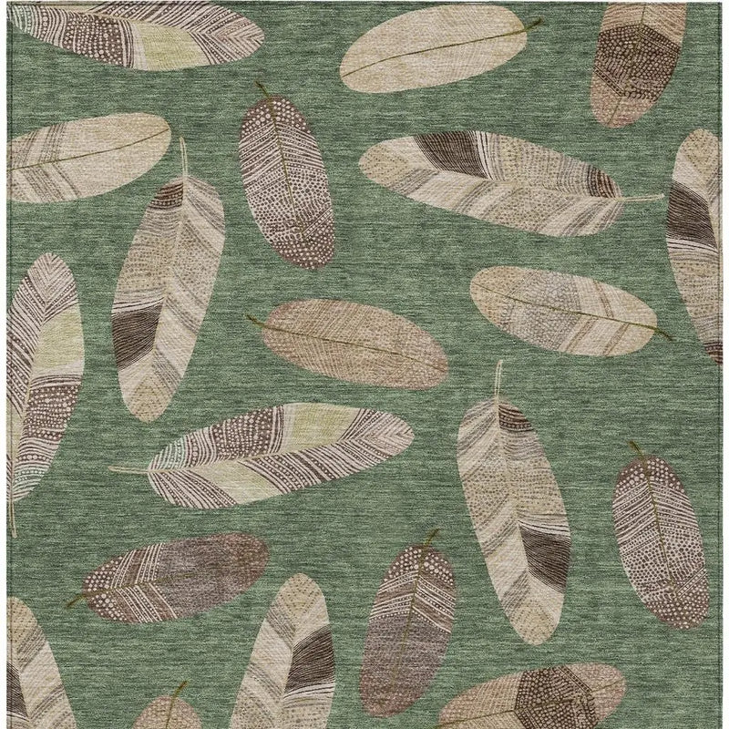 5' X 8' Green And Ivory Botanical Leaves Washable Indoor Outdoor Area Rug Homeroots Outdoor