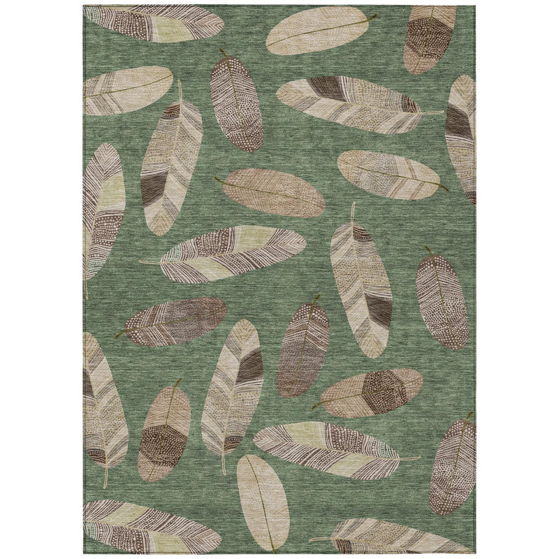 5' X 8' Green And Ivory Botanical Leaves Washable Indoor Outdoor Area Rug Homeroots Outdoor