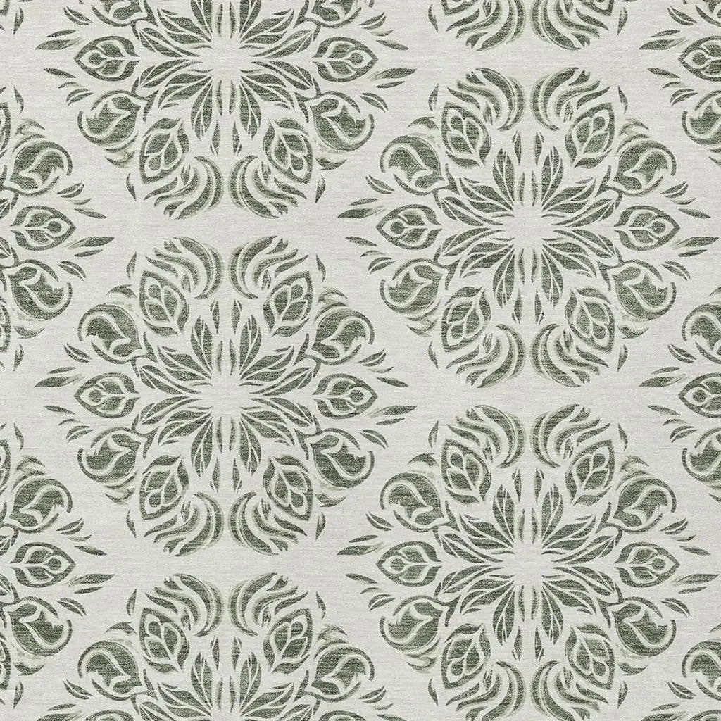 5' X 8' Green And Ivory Damask Washable Indoor Outdoor Area Rug Homeroots Outdoor
