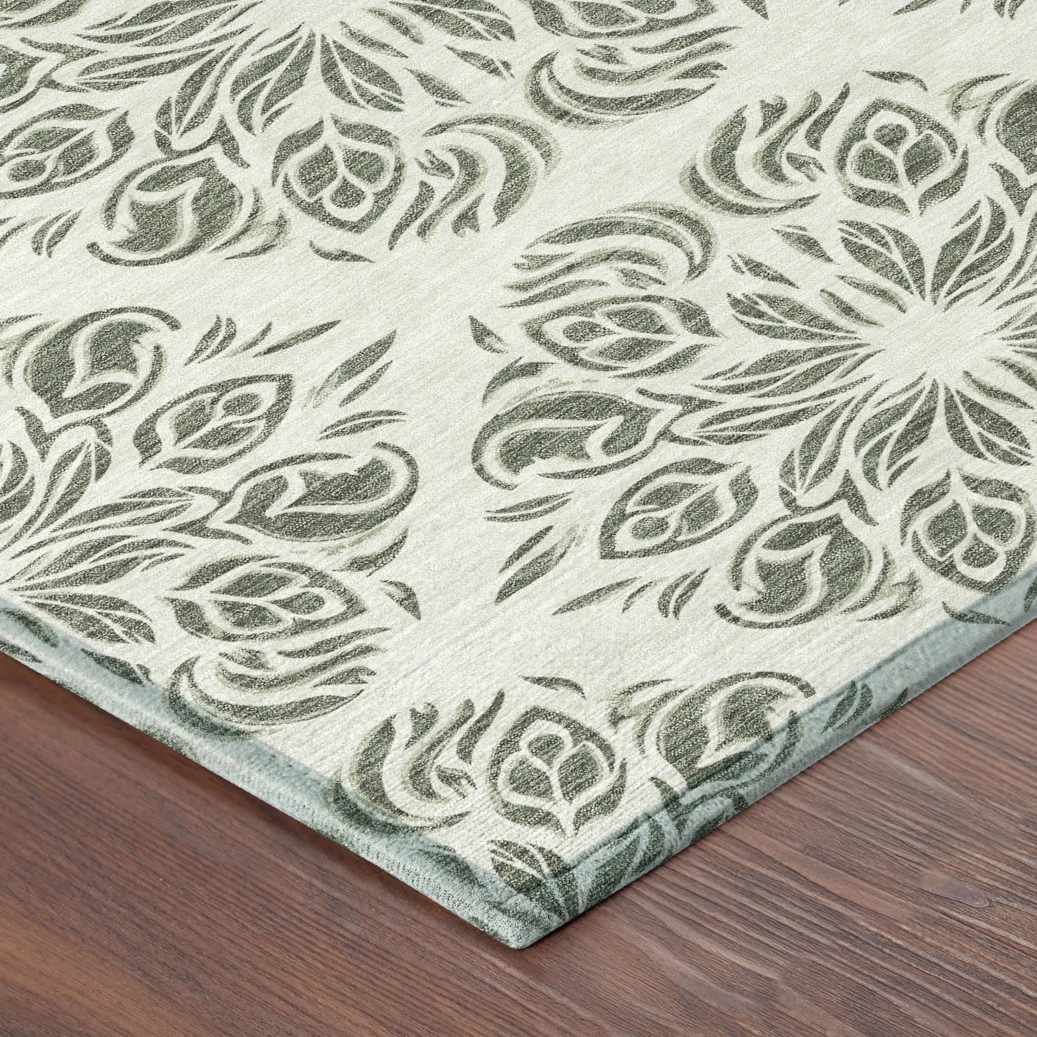 5' X 8' Green And Ivory Damask Washable Indoor Outdoor Area Rug Homeroots Outdoor