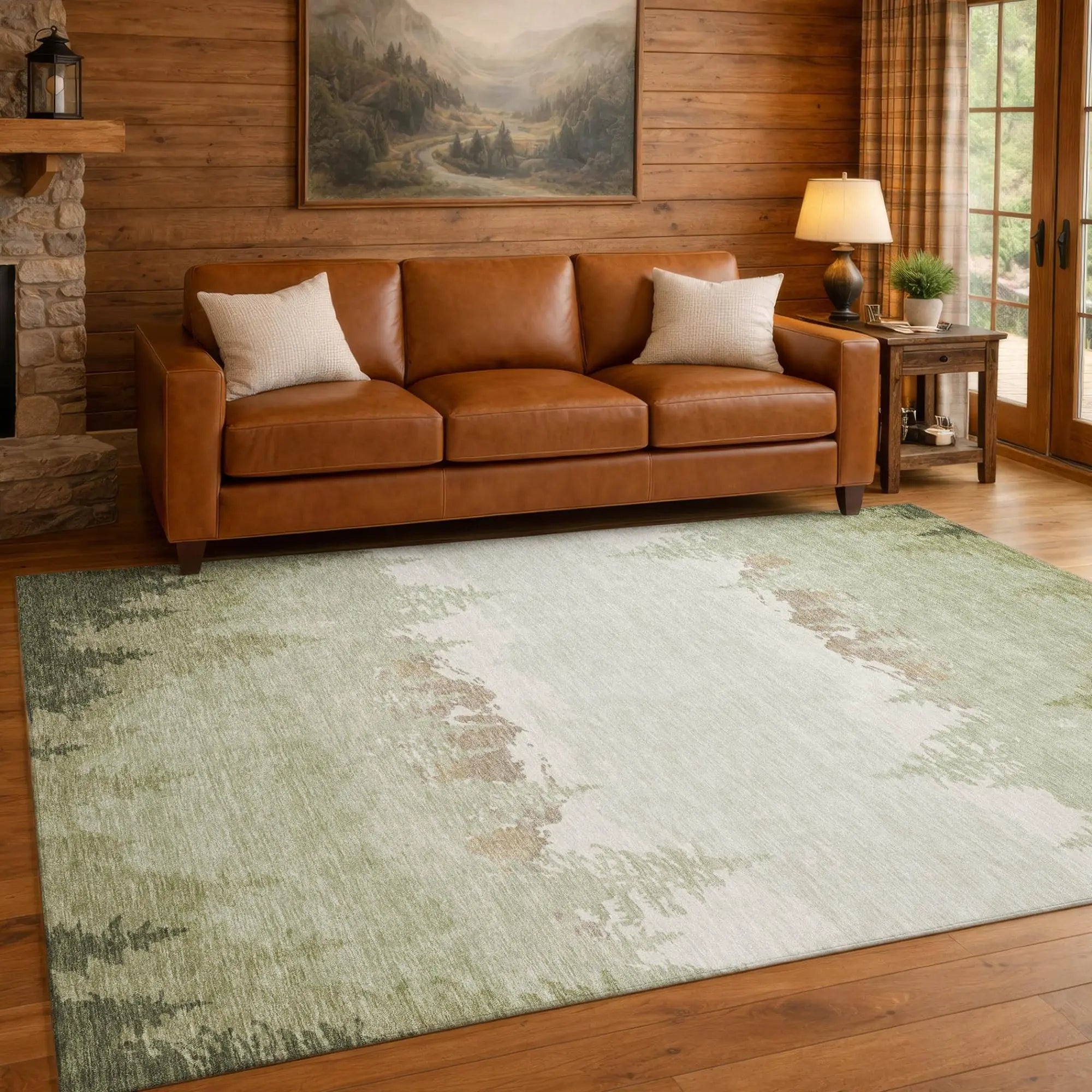 5' X 8' Green And Ivory Floral Washable Indoor Outdoor Area Rug Homeroots Outdoor