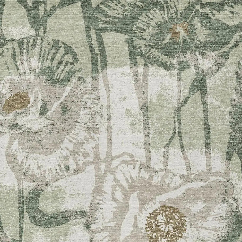 5' X 8' Green And Ivory Floral Washable Indoor Outdoor Area Rug Homeroots Outdoor