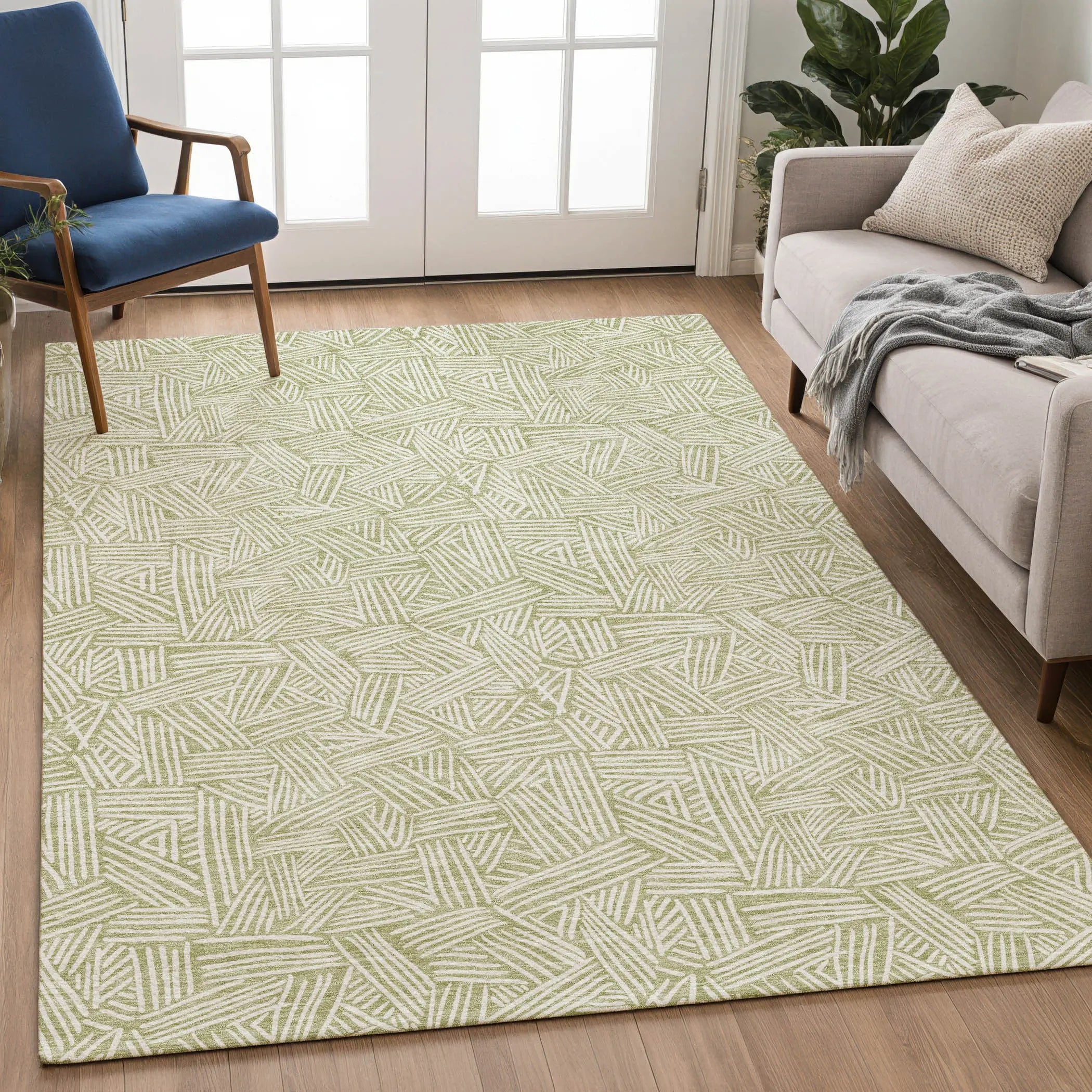 5' X 8' Green And Ivory Geometric Washable Indoor Outdoor Area Rug Homeroots Outdoor