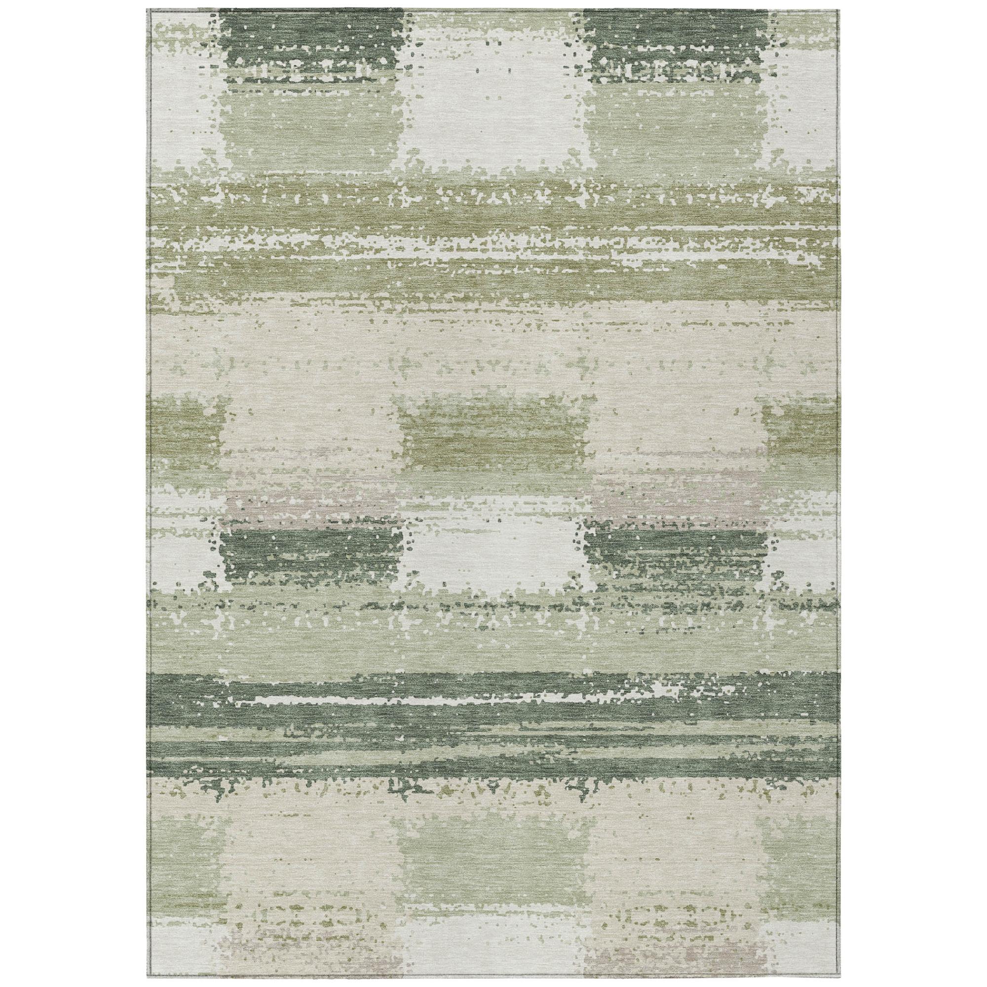 5' X 8' Green And Ivory Geometric Washable Indoor Outdoor Area Rug Homeroots Outdoor