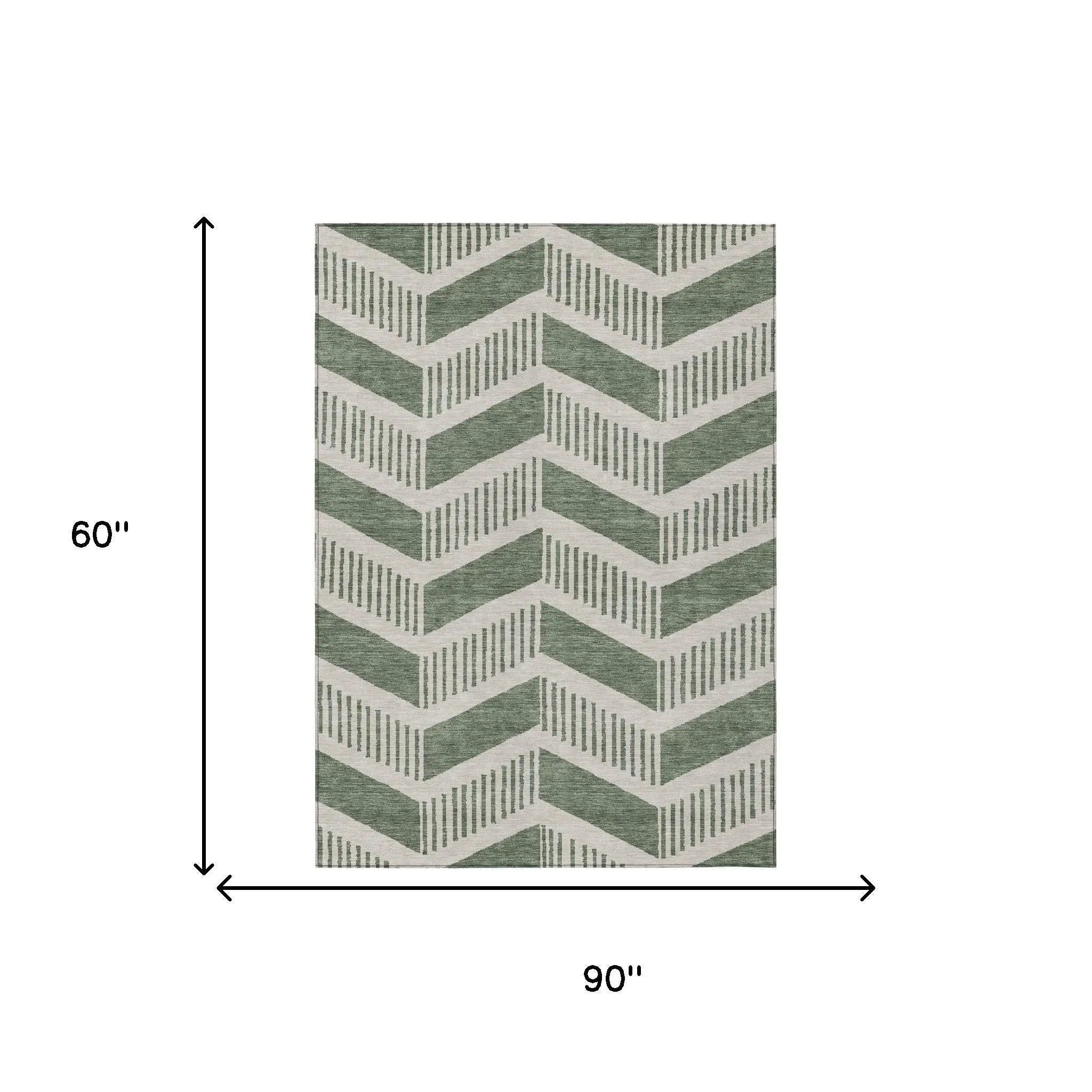 5' X 8' Green And Ivory Geometric Washable Indoor Outdoor Area Rug Homeroots Outdoor