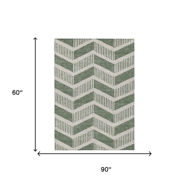 5' X 8' Green And Ivory Geometric Washable Indoor Outdoor Area Rug Homeroots Outdoor