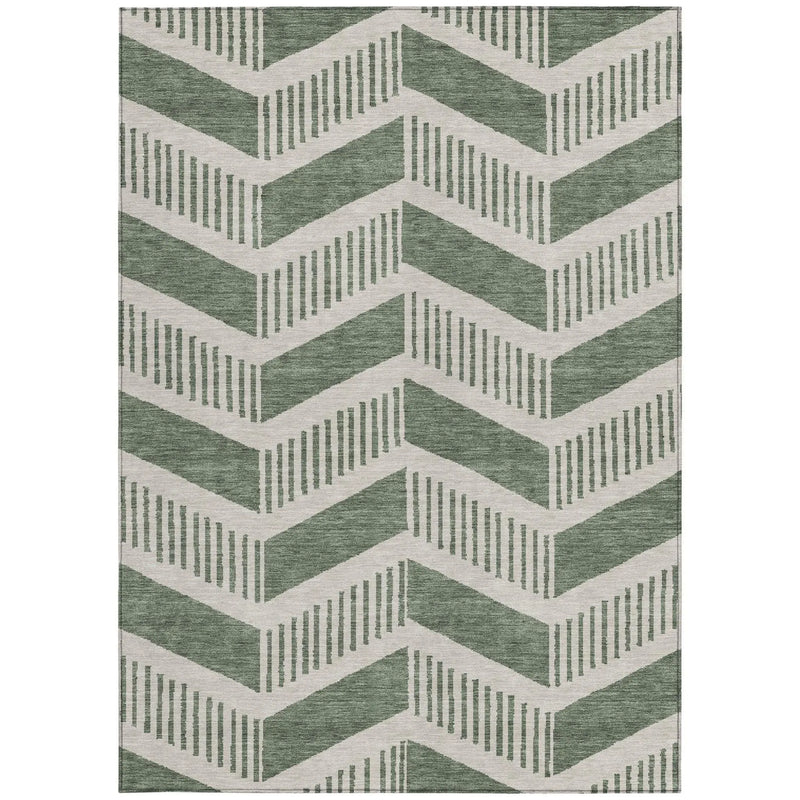 5' X 8' Green And Ivory Geometric Washable Indoor Outdoor Area Rug Homeroots Outdoor