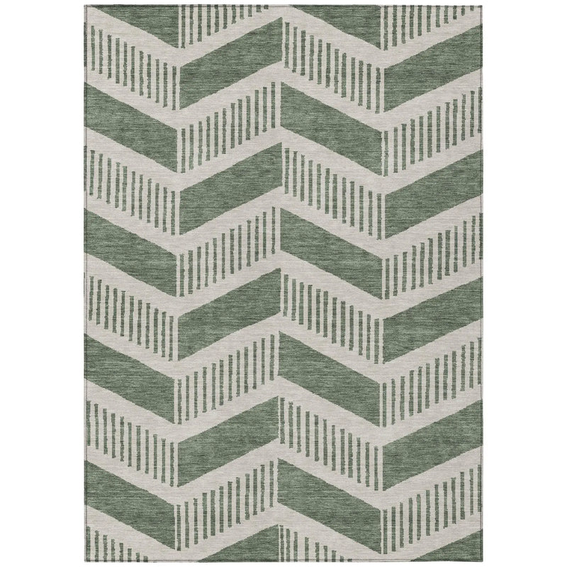 5' X 8' Green And Ivory Geometric Washable Indoor Outdoor Area Rug Homeroots Outdoor