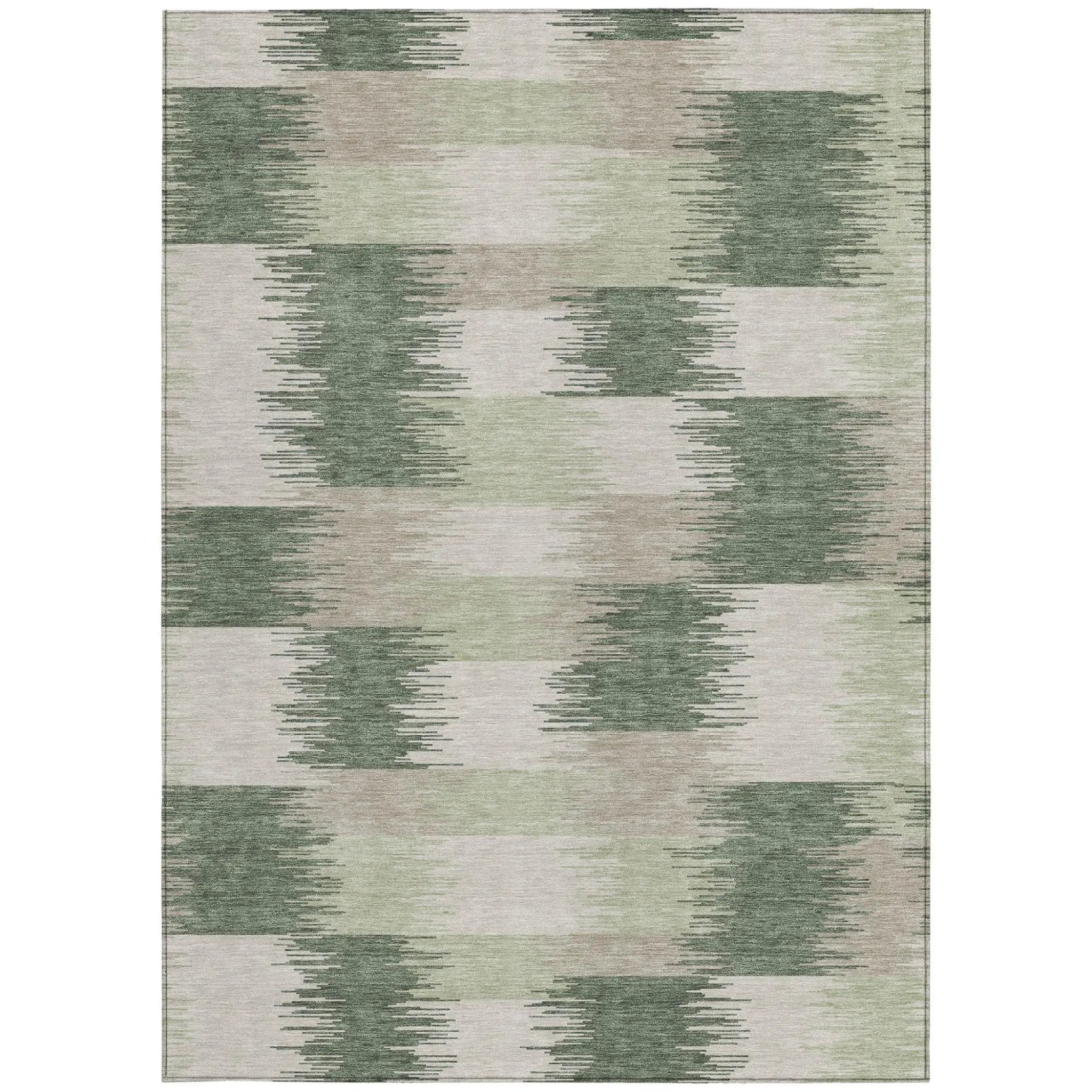 5' X 8' Green And Ivory Geometric Washable Indoor Outdoor Area Rug Homeroots Outdoor