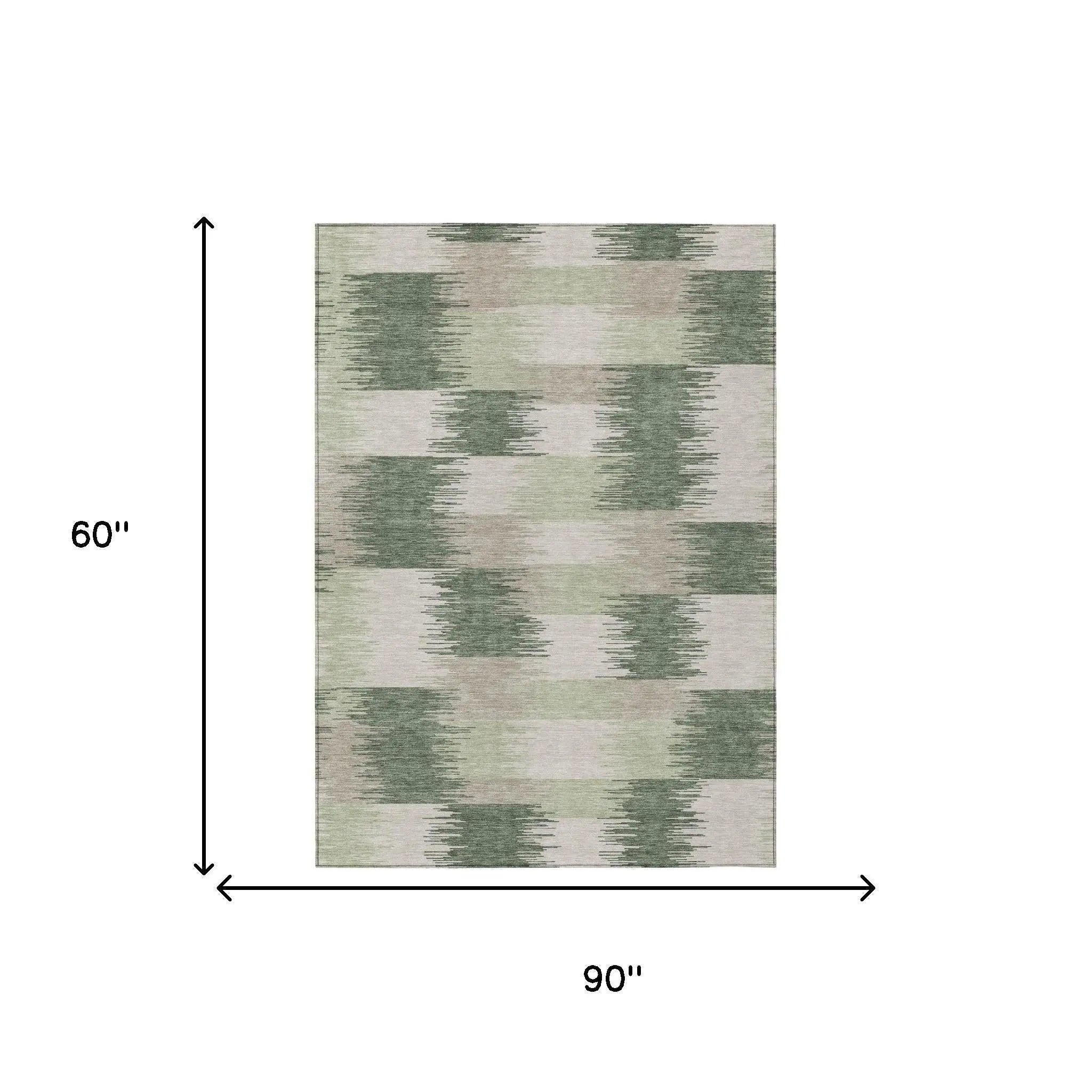 5' X 8' Green And Ivory Geometric Washable Indoor Outdoor Area Rug Homeroots Outdoor