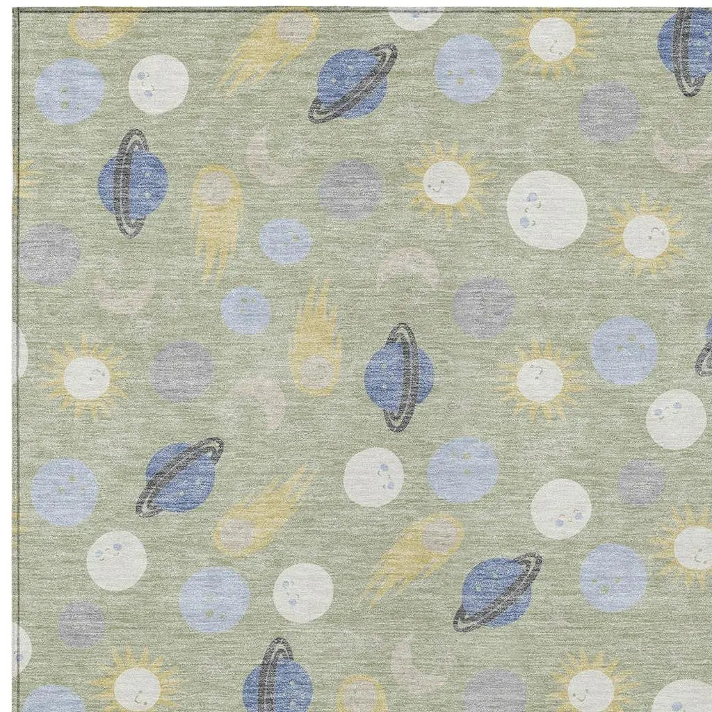 5' X 8' Green And Ivory Geometric Washable Indoor Outdoor Area Rug Homeroots Outdoor