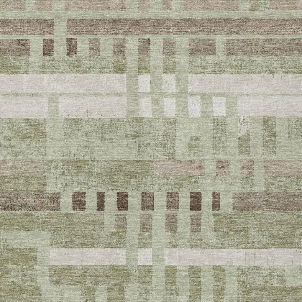 5' X 8' Green And Ivory Striped Washable Indoor Outdoor Area Rug Homeroots Outdoor