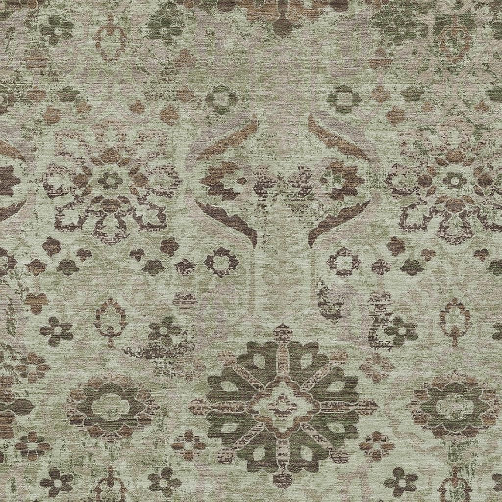 5' X 8' Green And Khaki Damask Washable Indoor Outdoor Area Rug Homeroots Outdoor