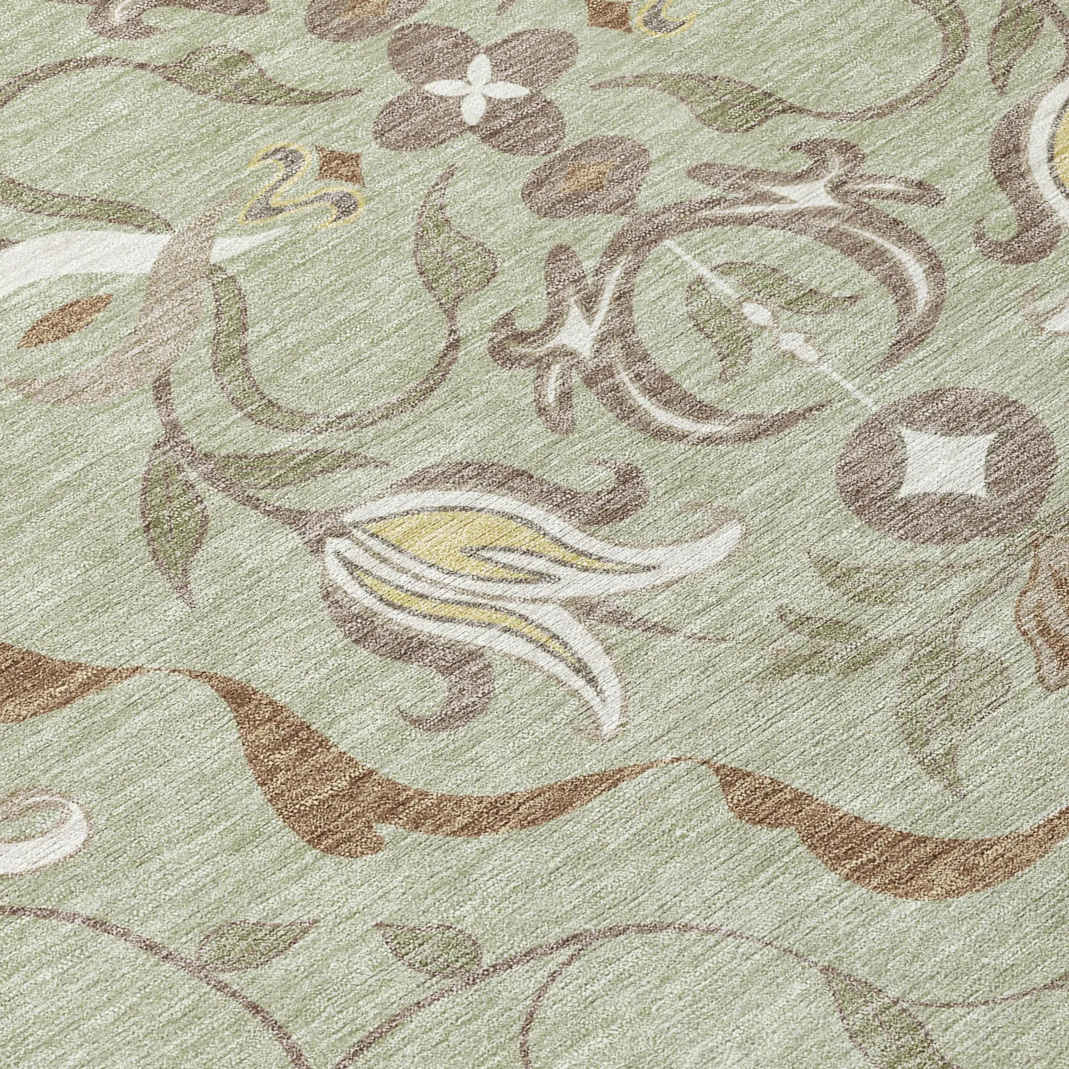 5' X 8' Green And Khaki Damask Washable Indoor Outdoor Area Rug Homeroots Outdoor