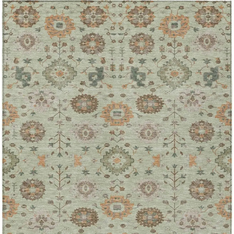 5' X 8' Green And Khaki Geometric Washable Indoor Outdoor Area Rug Homeroots Outdoor