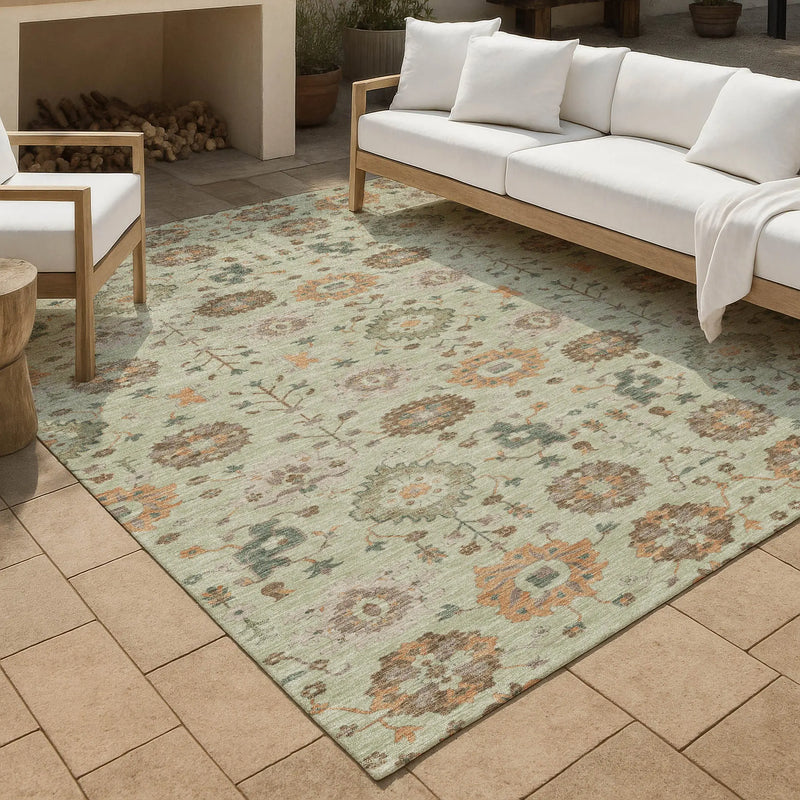 5' X 8' Green And Khaki Geometric Washable Indoor Outdoor Area Rug Homeroots Outdoor