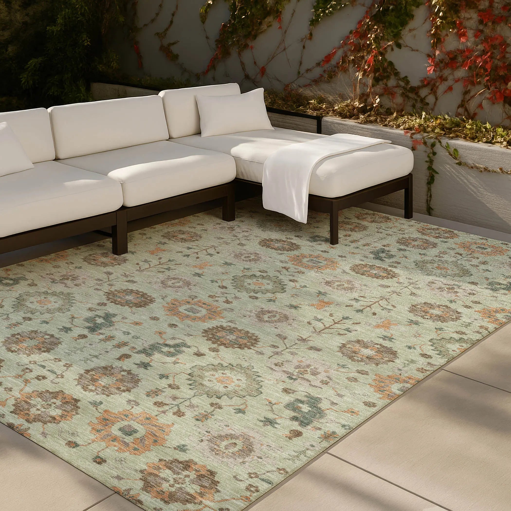 5' X 8' Green And Khaki Geometric Washable Indoor Outdoor Area Rug Homeroots Outdoor