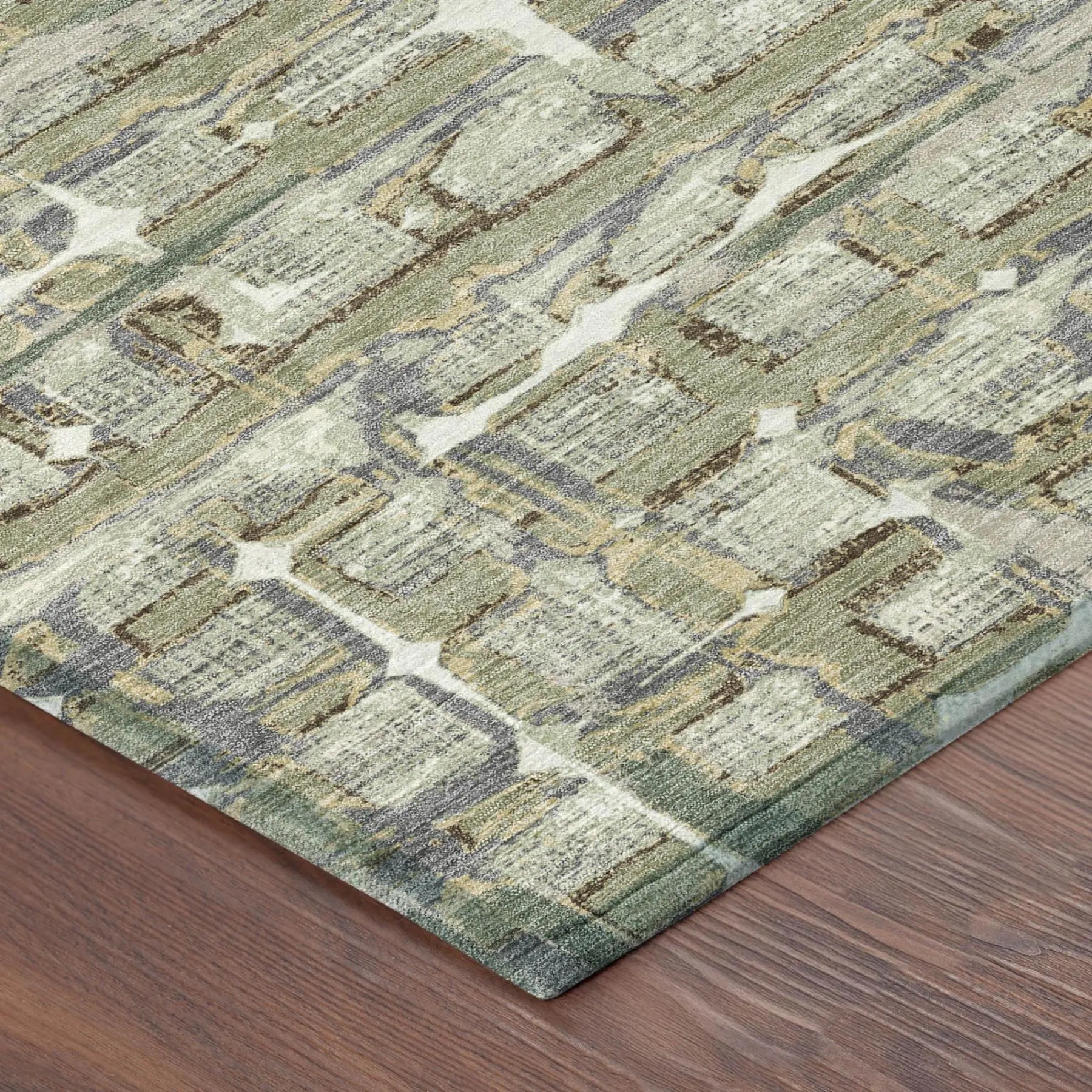 5' X 8' Green And Khaki Geometric Washable Indoor Outdoor Area Rug Homeroots Outdoor