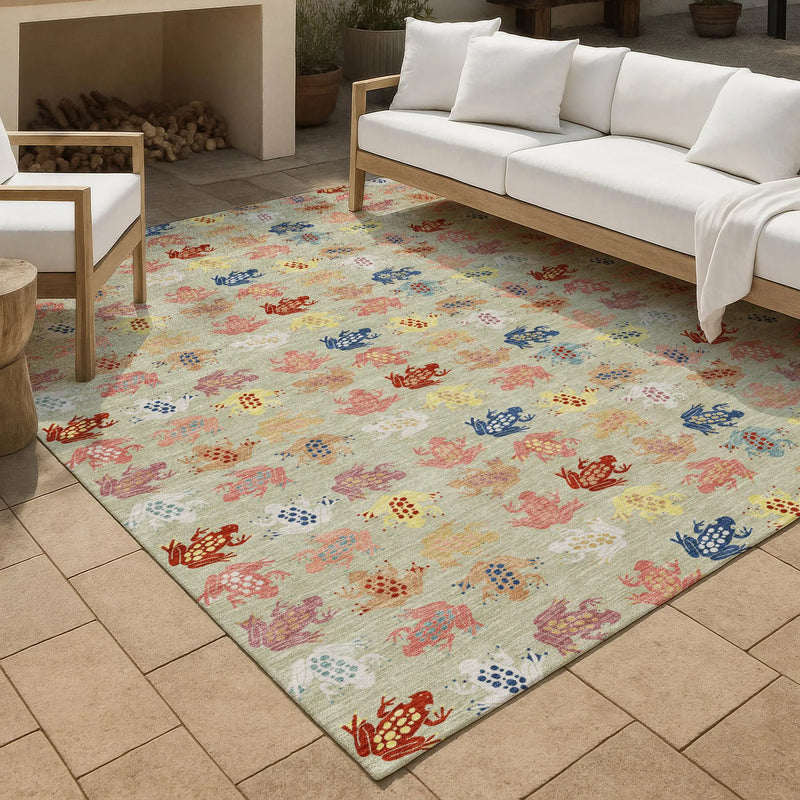 5' X 8' Green And Khaki Geometric Washable Indoor Outdoor Area Rug Homeroots Outdoor