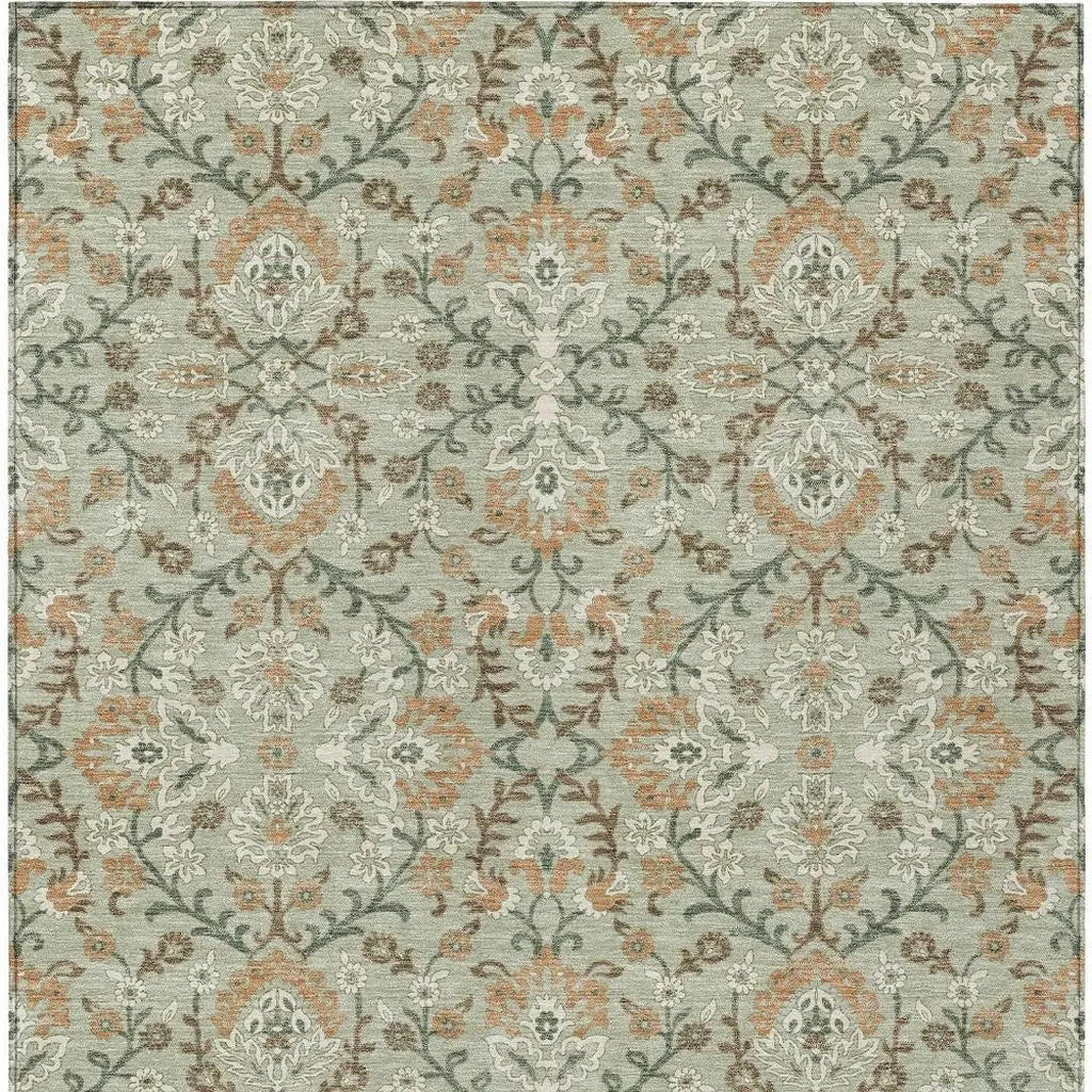 5' X 8' Green And Khaki Geometric Washable Indoor Outdoor Area Rug Homeroots Outdoor