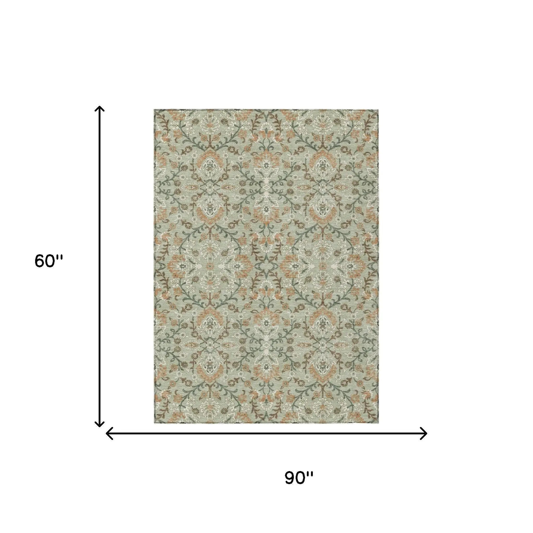 5' X 8' Green And Khaki Geometric Washable Indoor Outdoor Area Rug Homeroots Outdoor