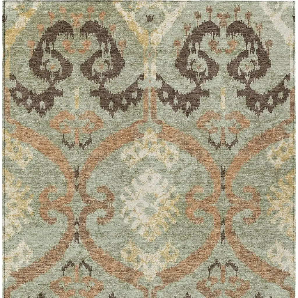 5' X 8' Green And Khaki Ikat Washable Indoor Outdoor Area Rug Homeroots Outdoor