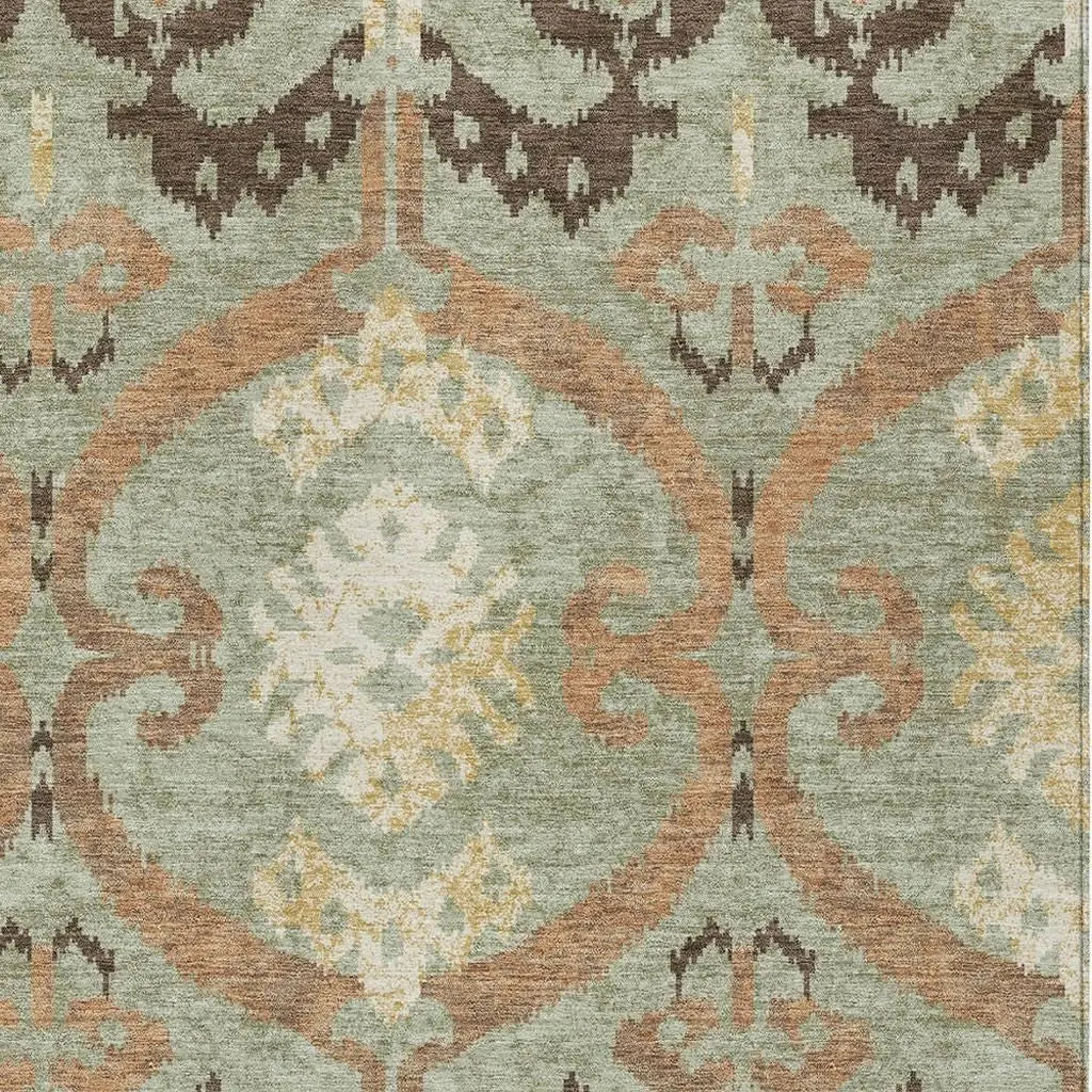 5' X 8' Green And Khaki Ikat Washable Indoor Outdoor Area Rug Homeroots Outdoor