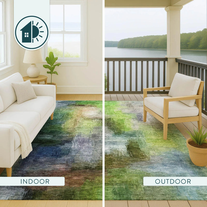 5' X 8' Green And Lime Green Abstract Washable Indoor Outdoor Area Rug Homeroots Outdoor