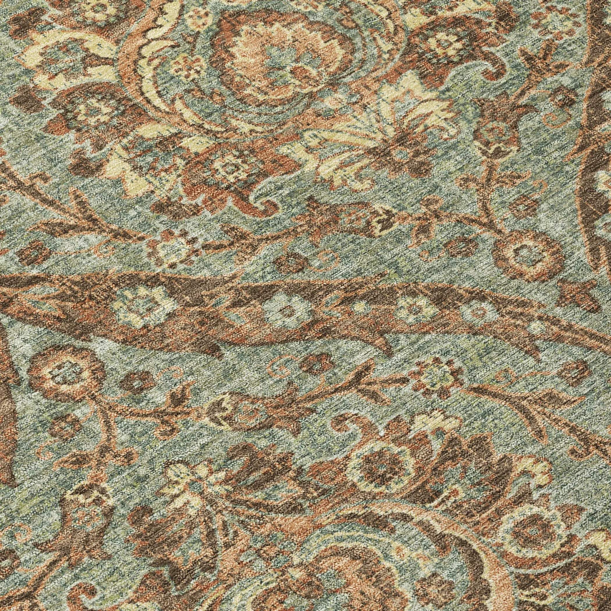 5' X 8' Green And Linen Floral Washable Indoor Outdoor Area Rug Homeroots Outdoor
