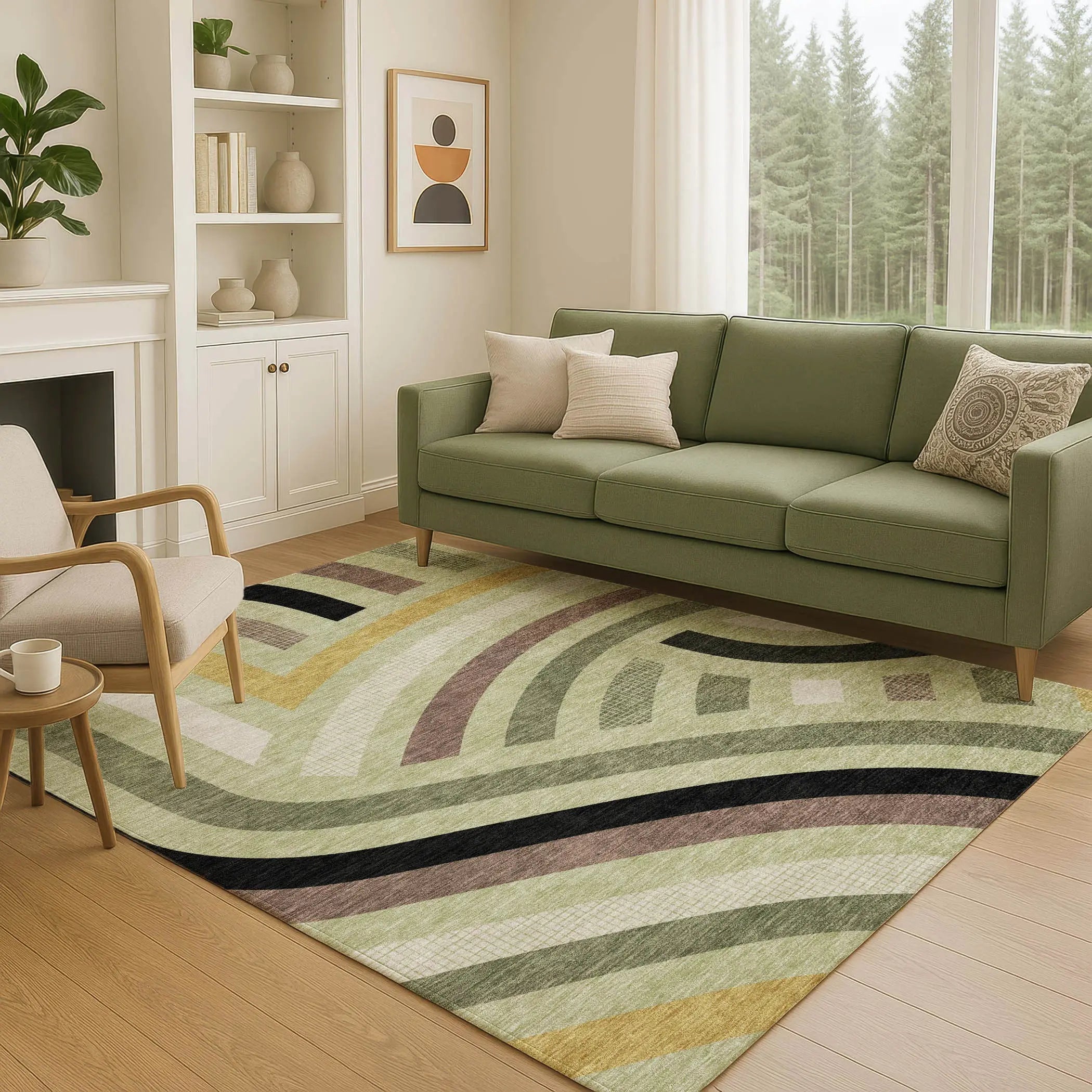 5' X 8' Green And Olive Green Abstract Washable Indoor Outdoor Area Rug Homeroots Outdoor