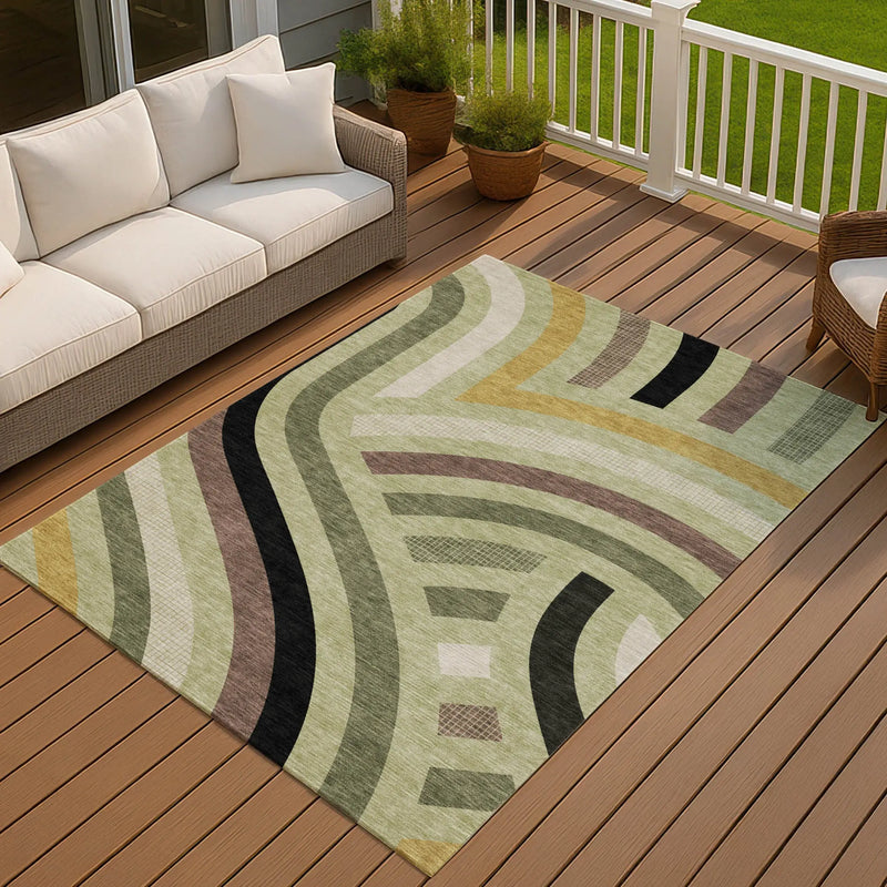 5' X 8' Green And Olive Green Abstract Washable Indoor Outdoor Area Rug Homeroots Outdoor