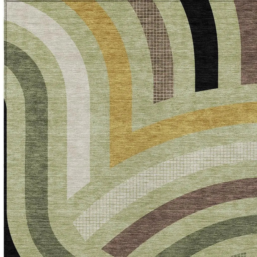 5' X 8' Green And Olive Green Abstract Washable Indoor Outdoor Area Rug Homeroots Outdoor