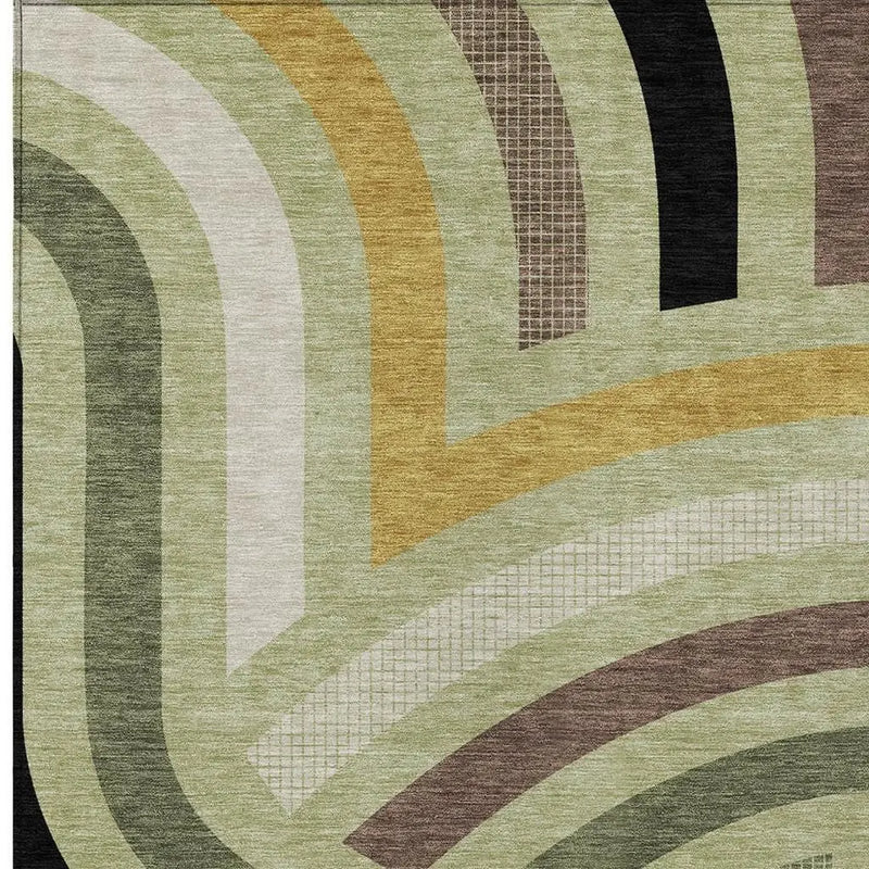 5' X 8' Green And Olive Green Abstract Washable Indoor Outdoor Area Rug Homeroots Outdoor